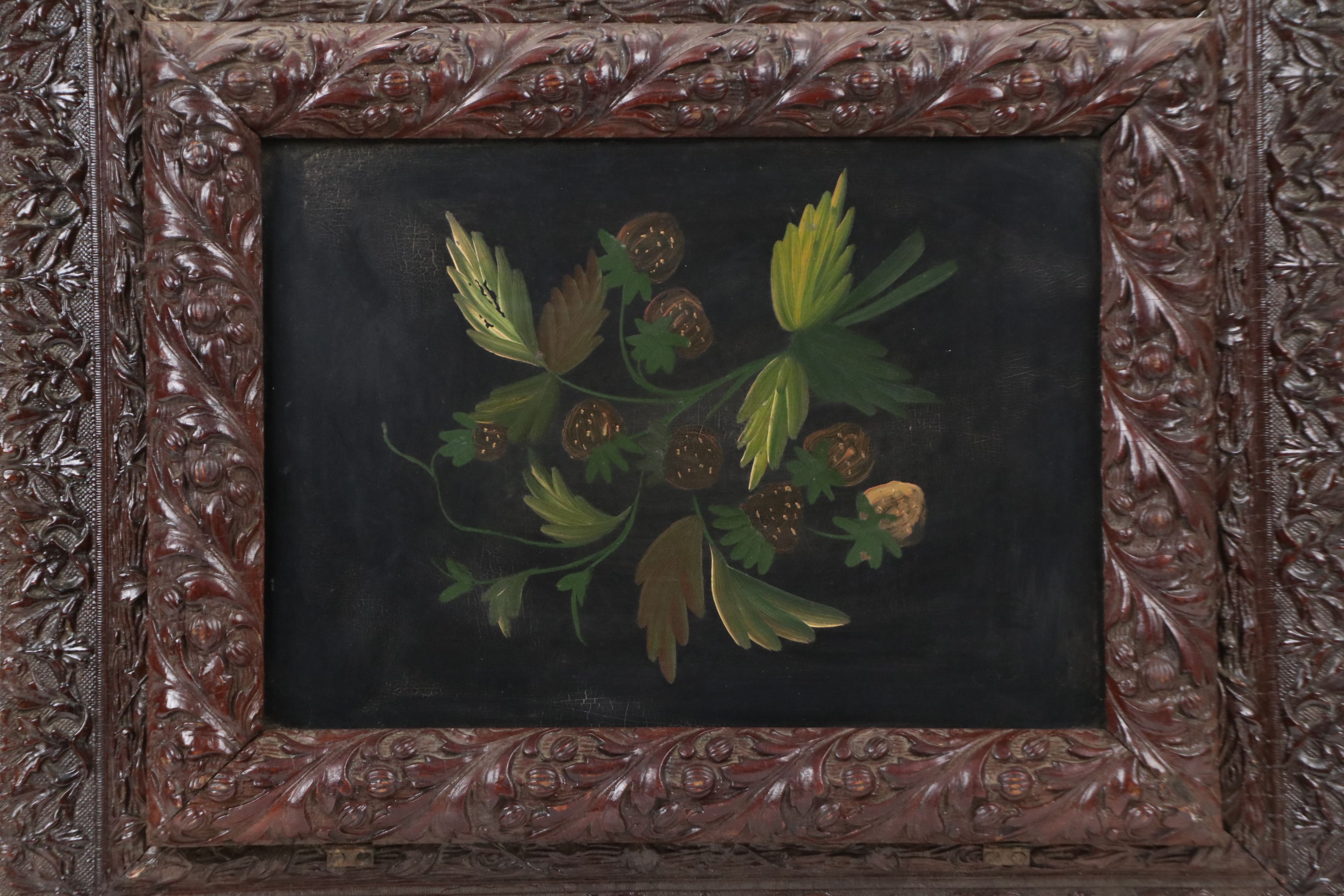 Victorian Hobbyist Oil Painting of Strawberries, Circa 1900