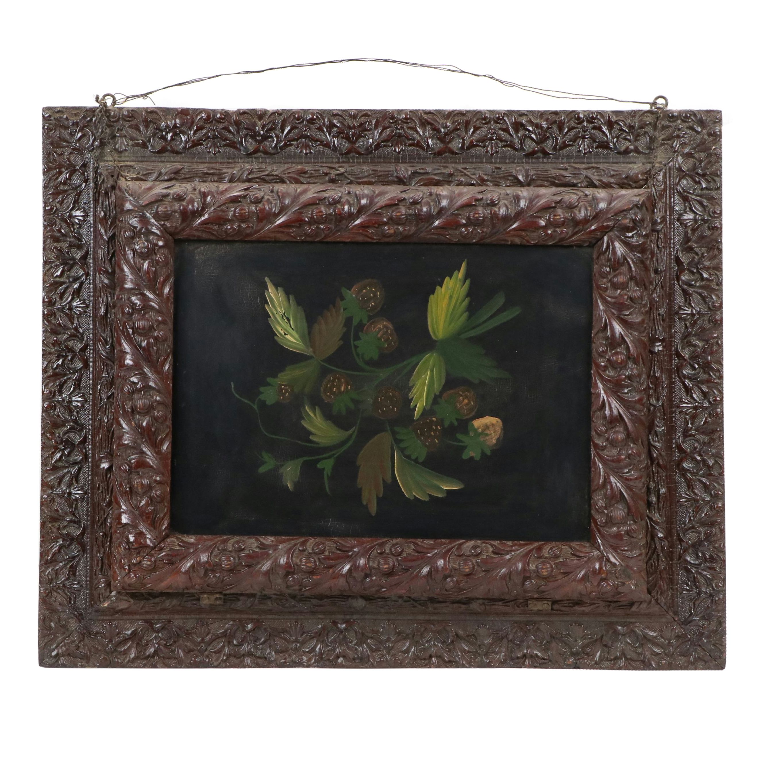 Victorian Hobbyist Oil Painting of Strawberries, Circa 1900