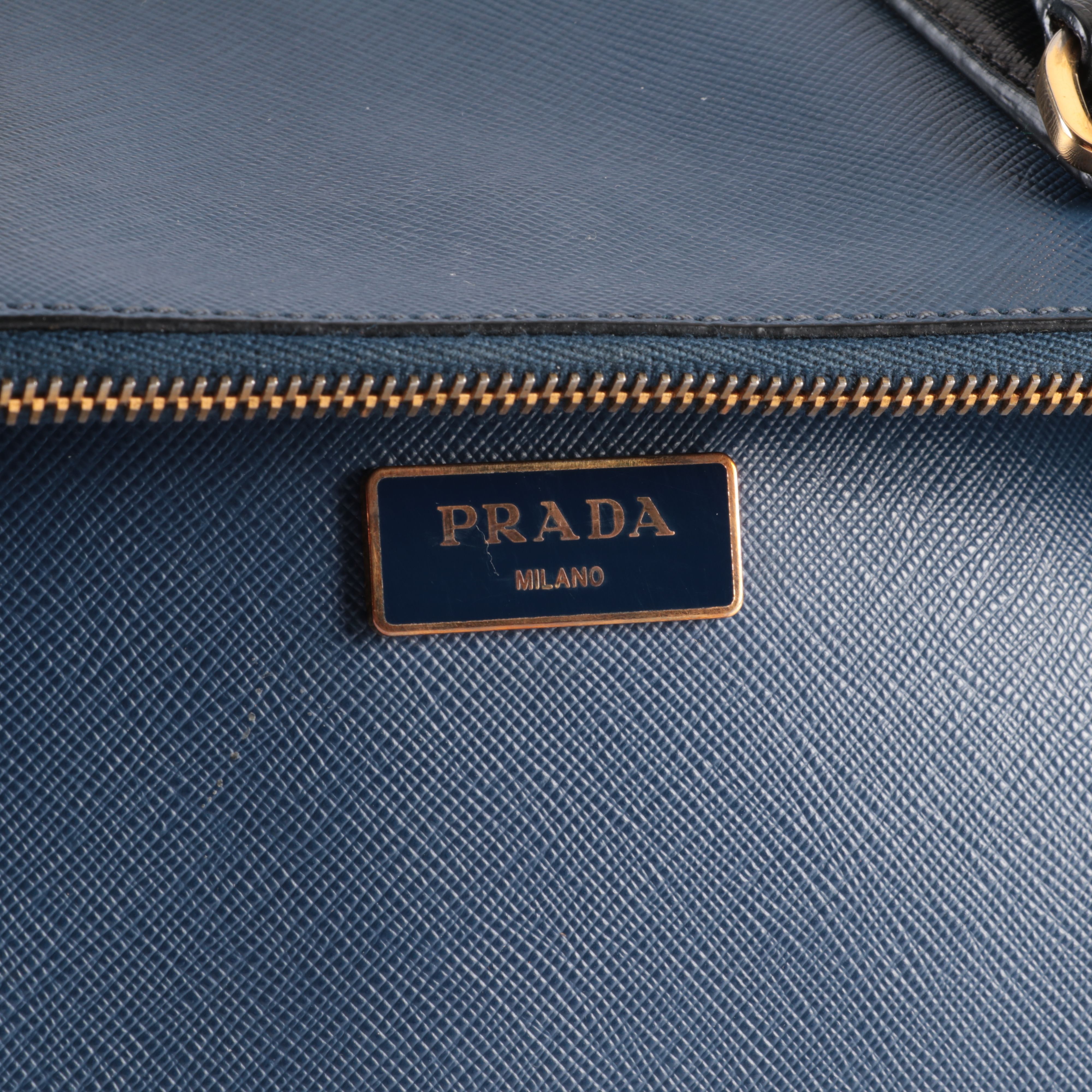 Prada Galleria Double Zip Tote Bag in Blue and Black Saffiano Leather