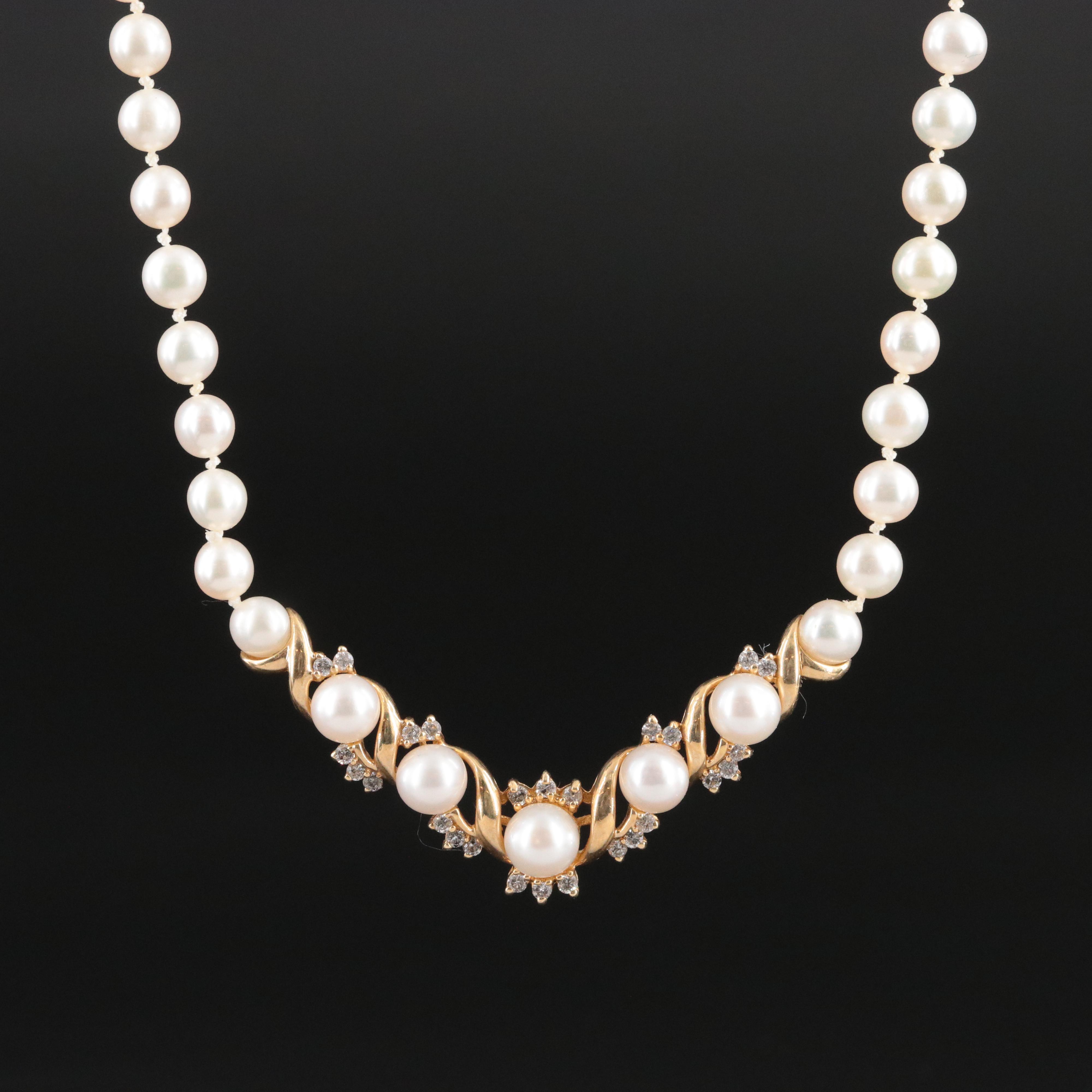 14K Pearl and Diamond Necklace with 10K Clasp