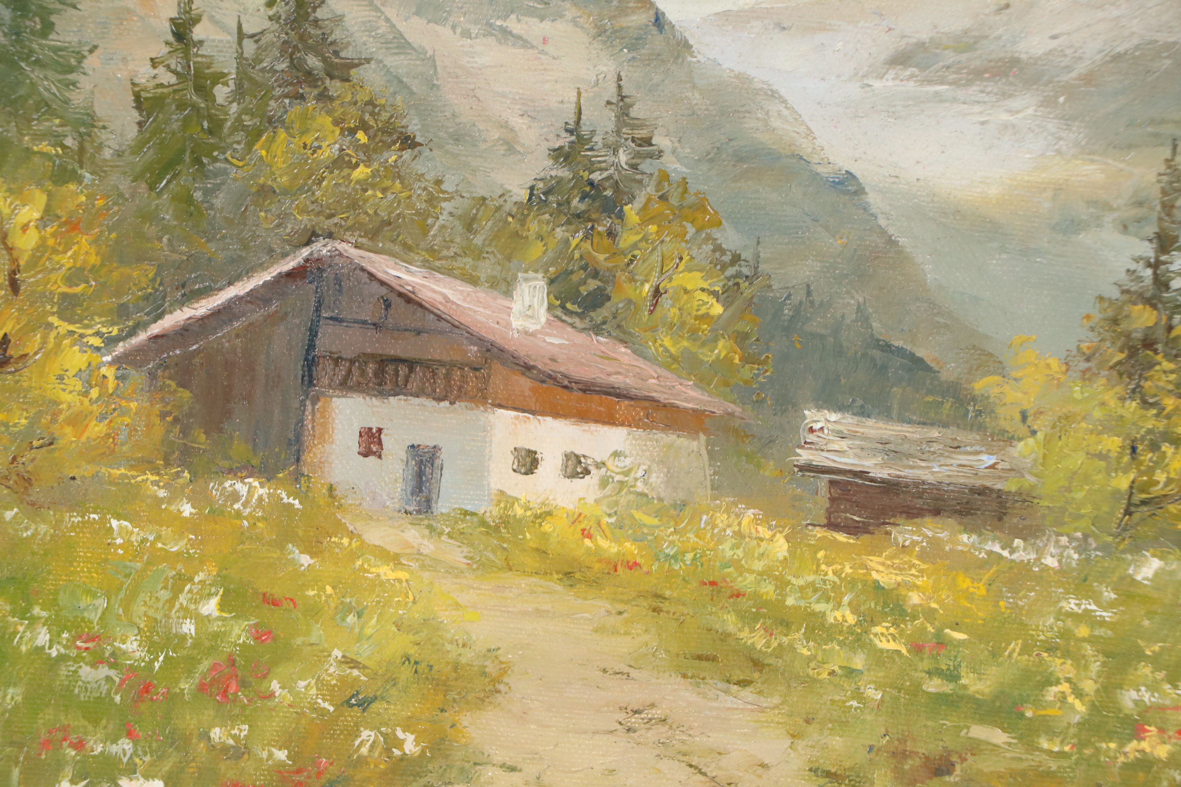 Gertrude Grigorov Oil Painting of Alpine Valley Landscape, Mid-20th Century