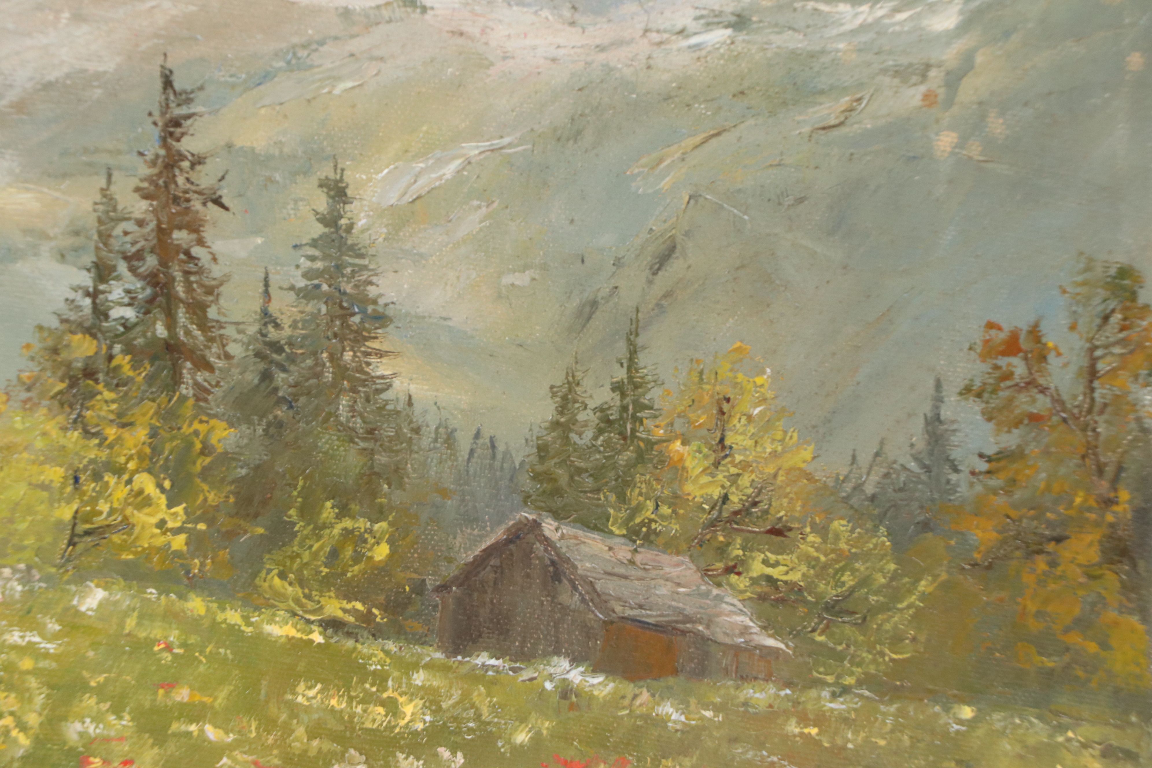 Gertrude Grigorov Oil Painting of Alpine Valley Landscape, Mid-20th Century