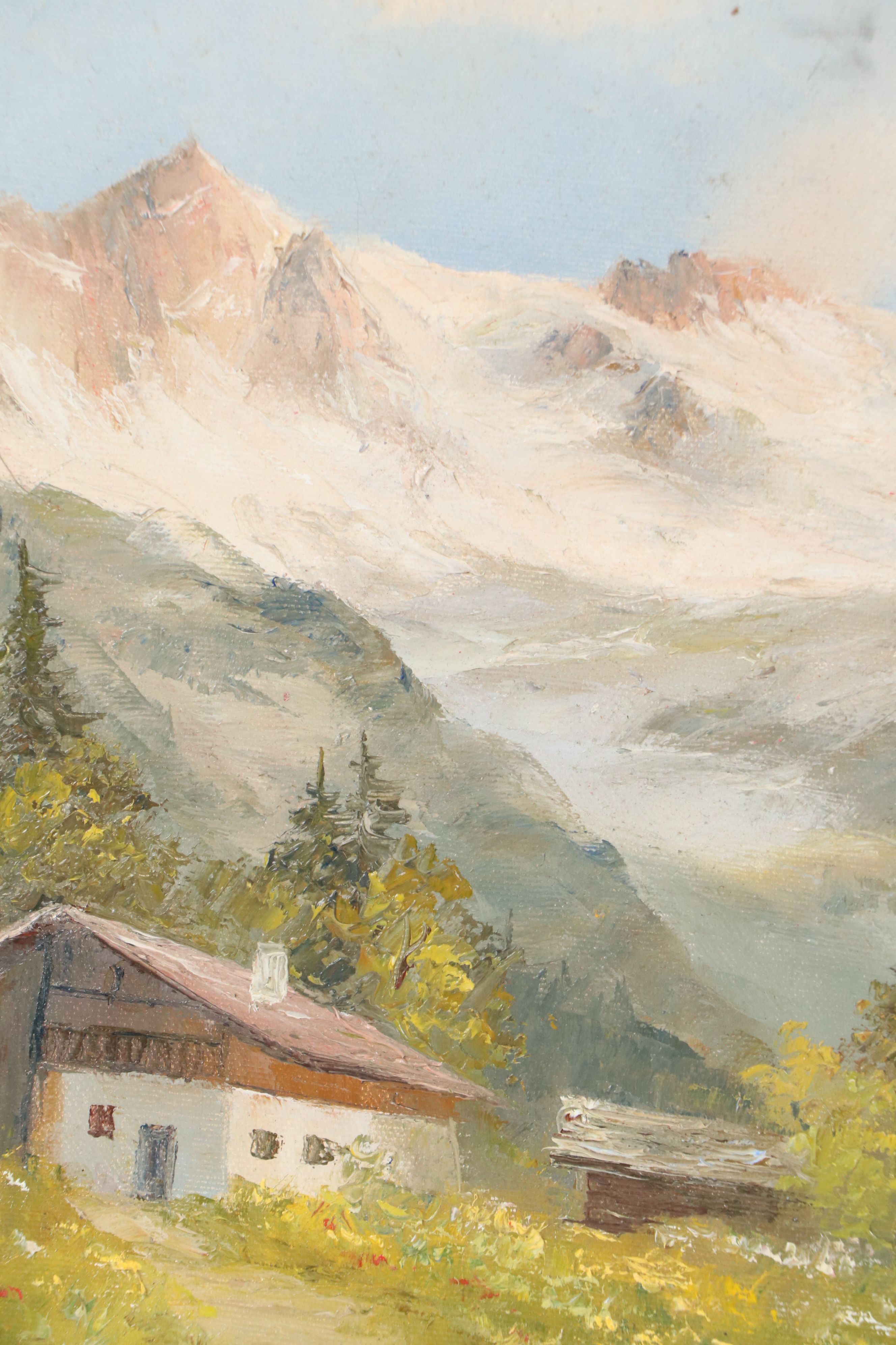 Gertrude Grigorov Oil Painting of Alpine Valley Landscape, Mid-20th Century