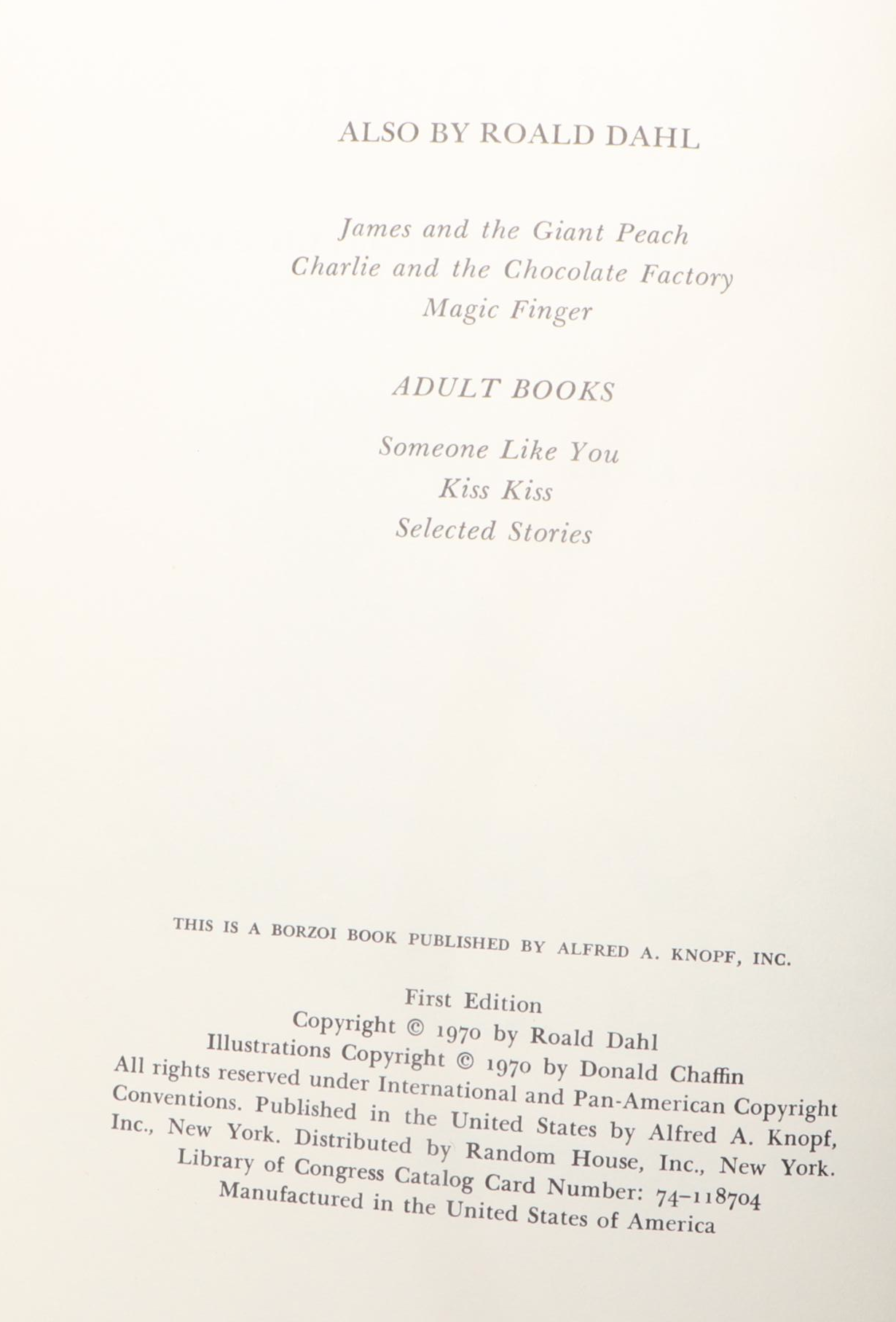 First Edition "Fantastic Mr. Fox" by Roald Dahl, 1970