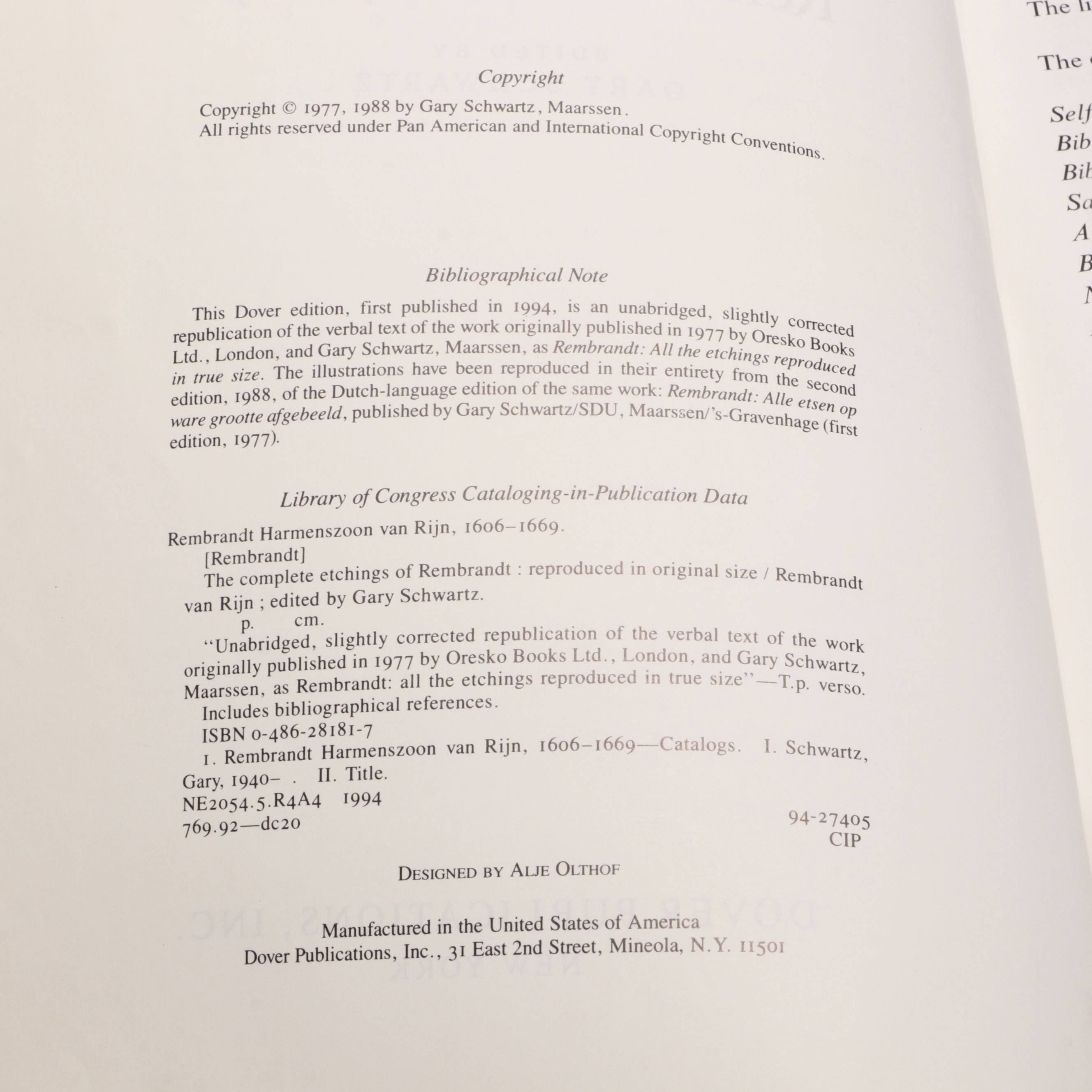 "The Complete Etchings of Rembrandt" with Art Auction Books and Encyclopedias