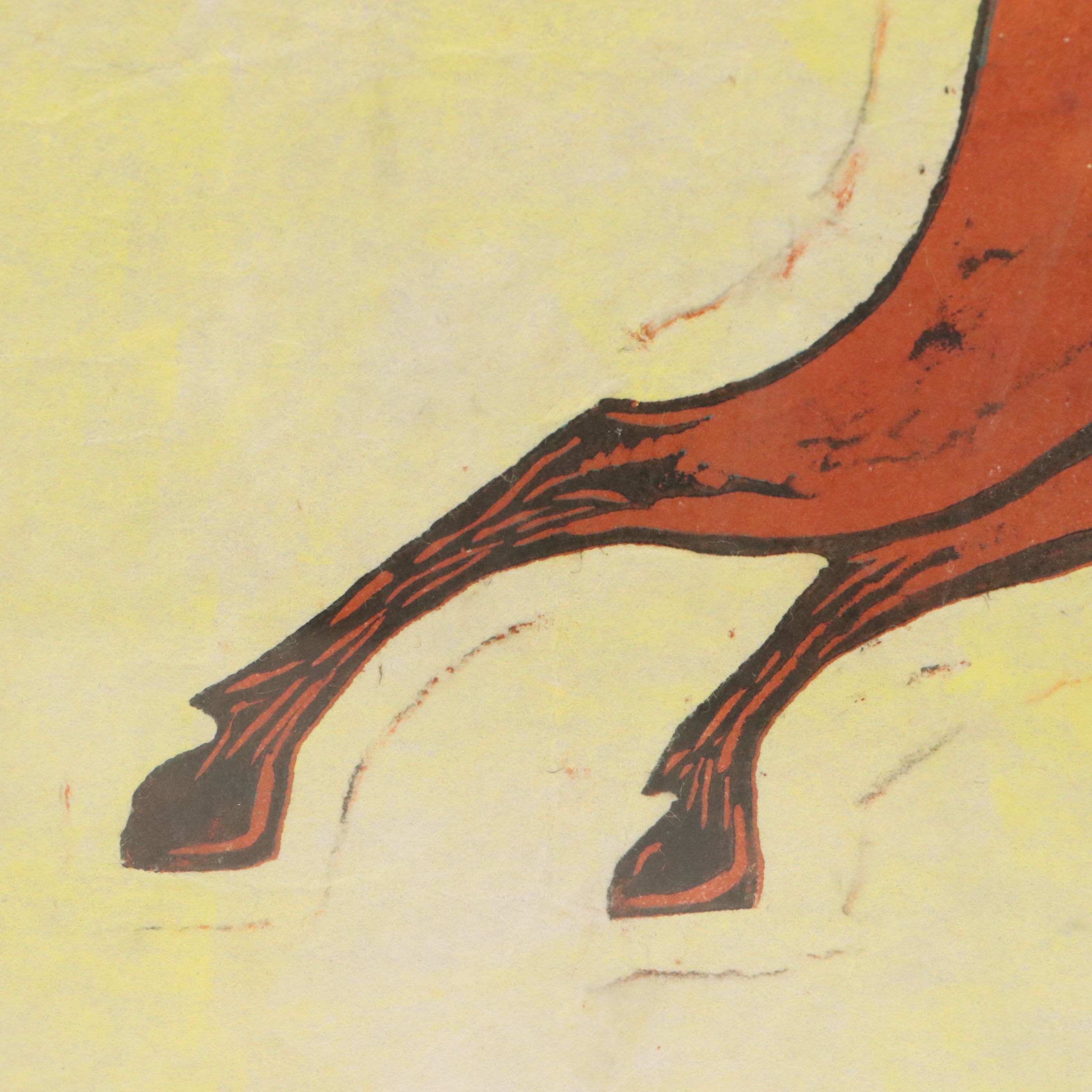 Susan Gilbert Reduction Woodcut of Leaping Horse