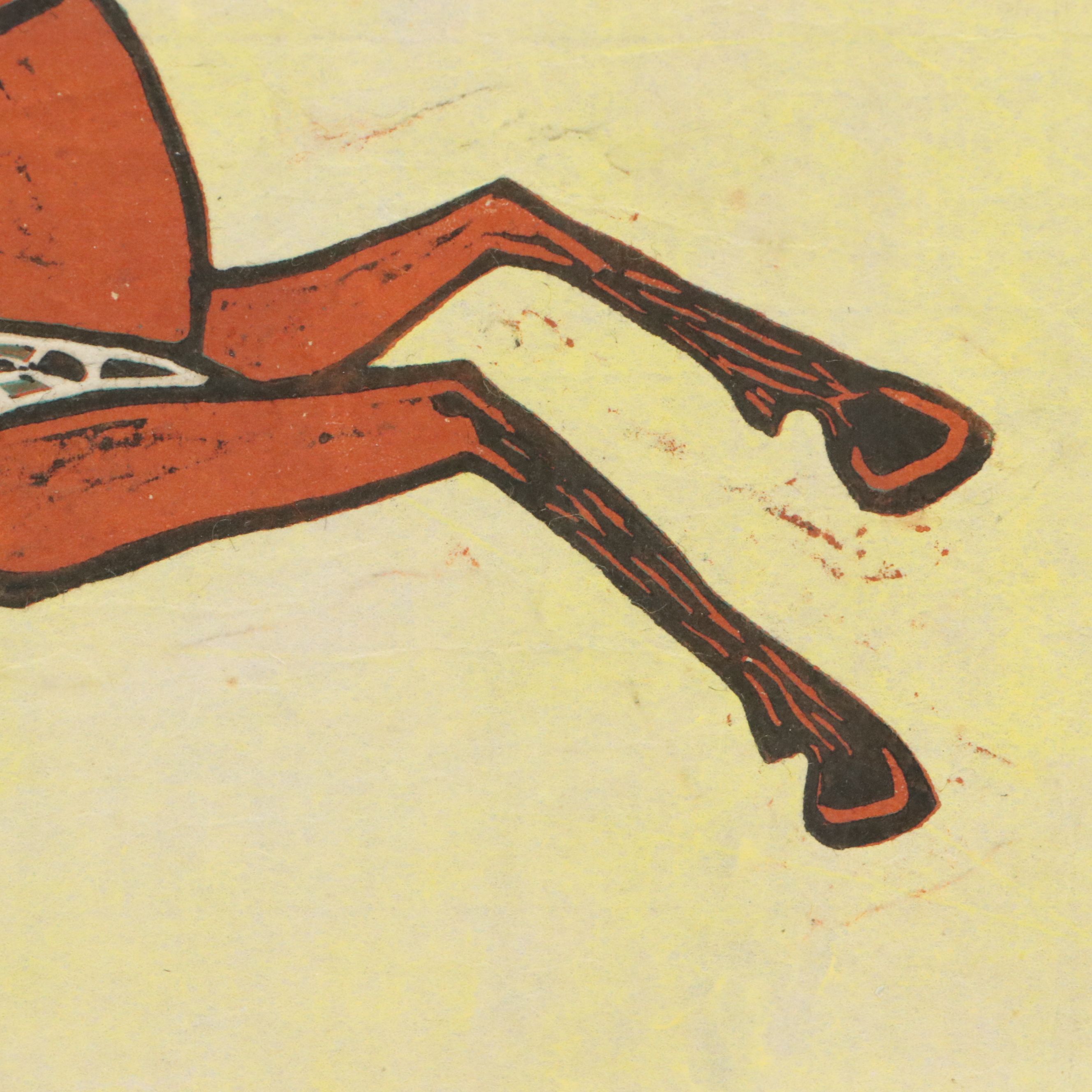 Susan Gilbert Reduction Woodcut of Leaping Horse