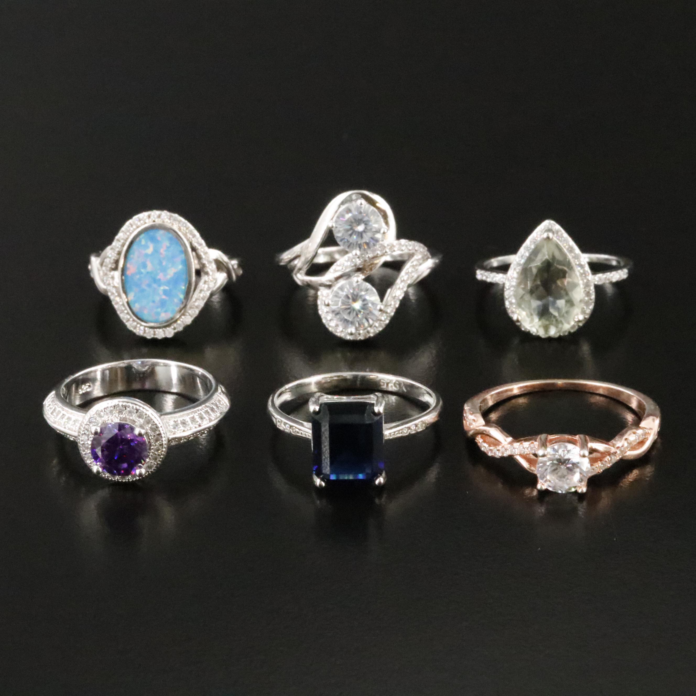 Sterling Ring Collection Featuring Prasiolite, CZ and Glass