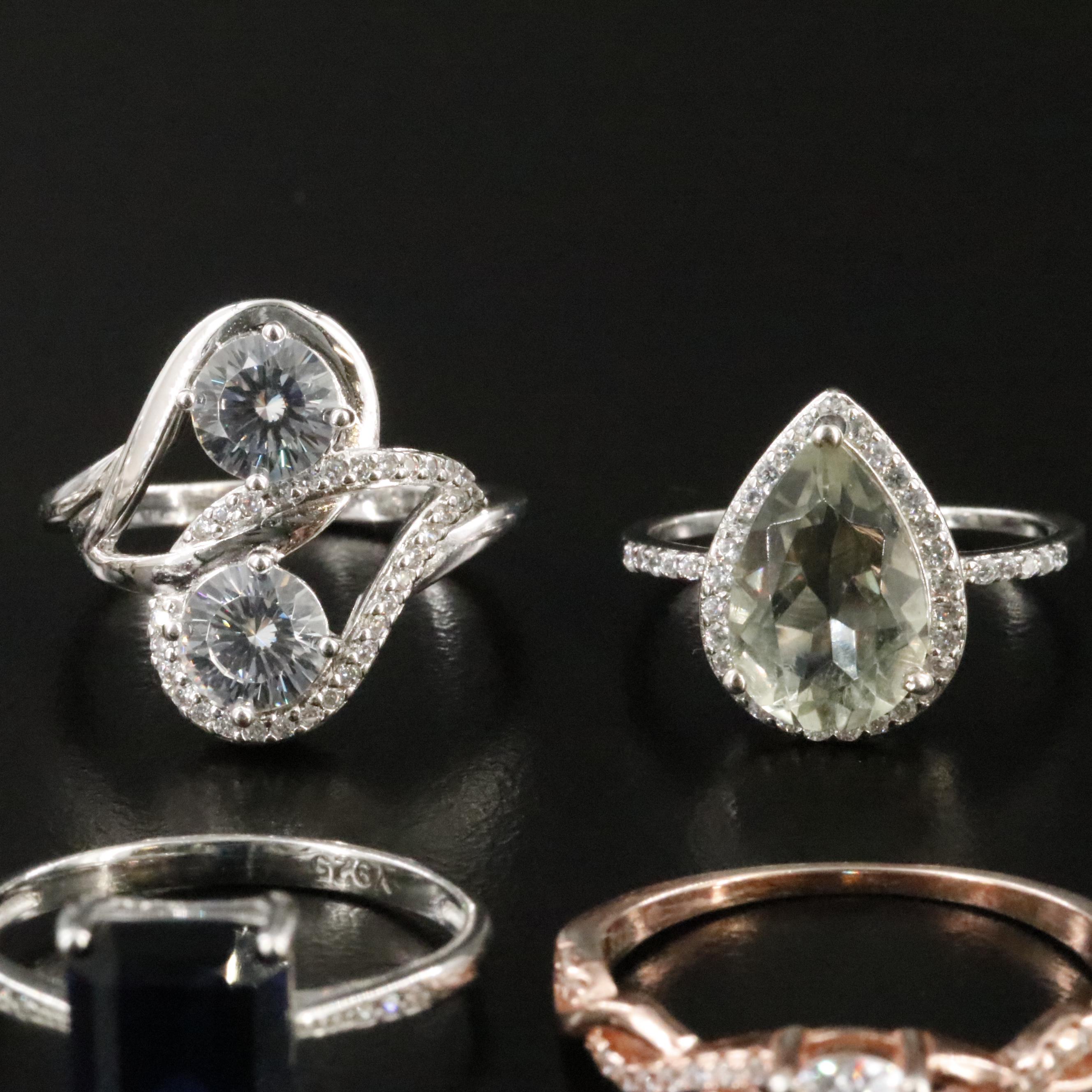 Sterling Ring Collection Featuring Prasiolite, CZ and Glass