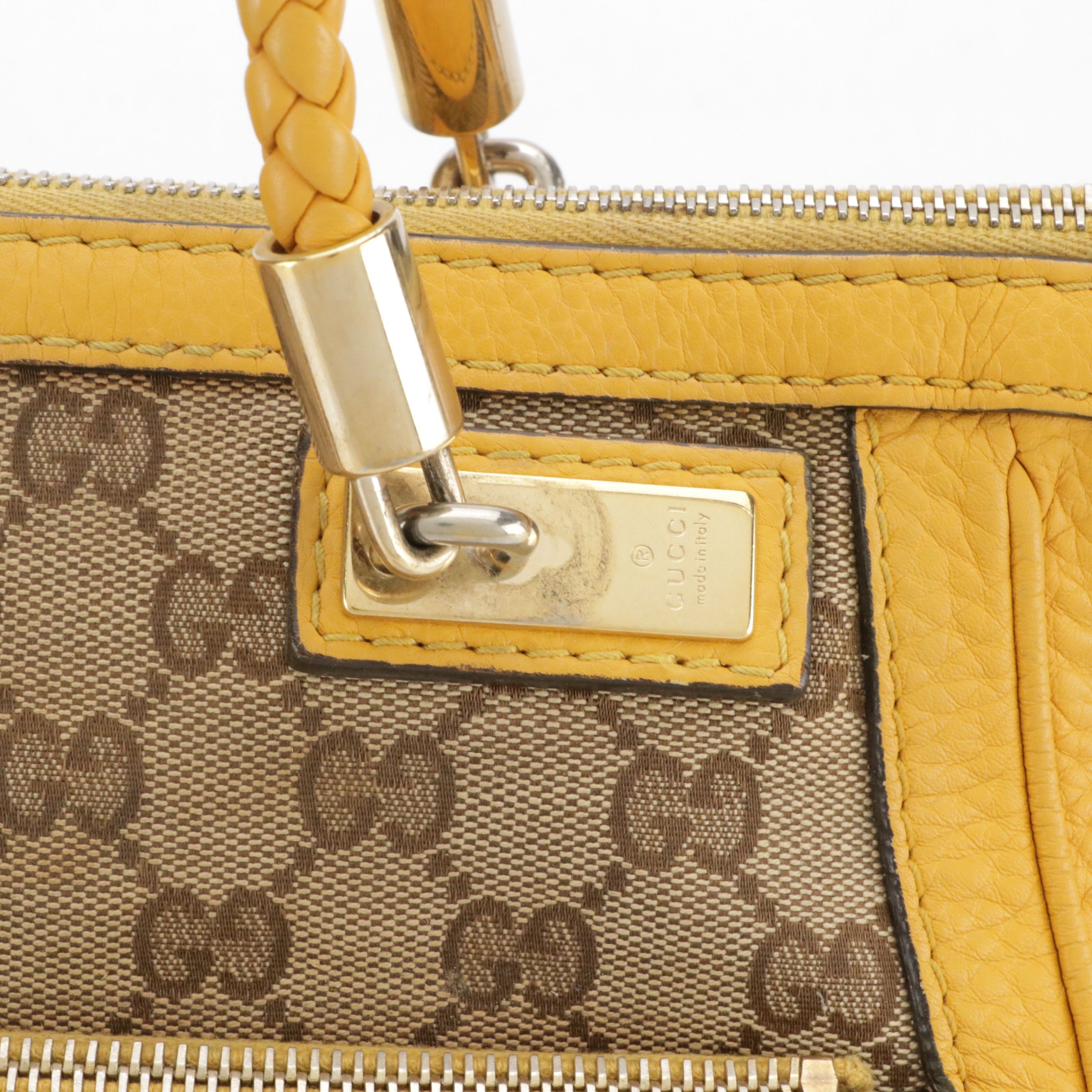 Gucci Braided Strap Bella Two-Way Bag in GG Canvas and Yellow Leather Trim