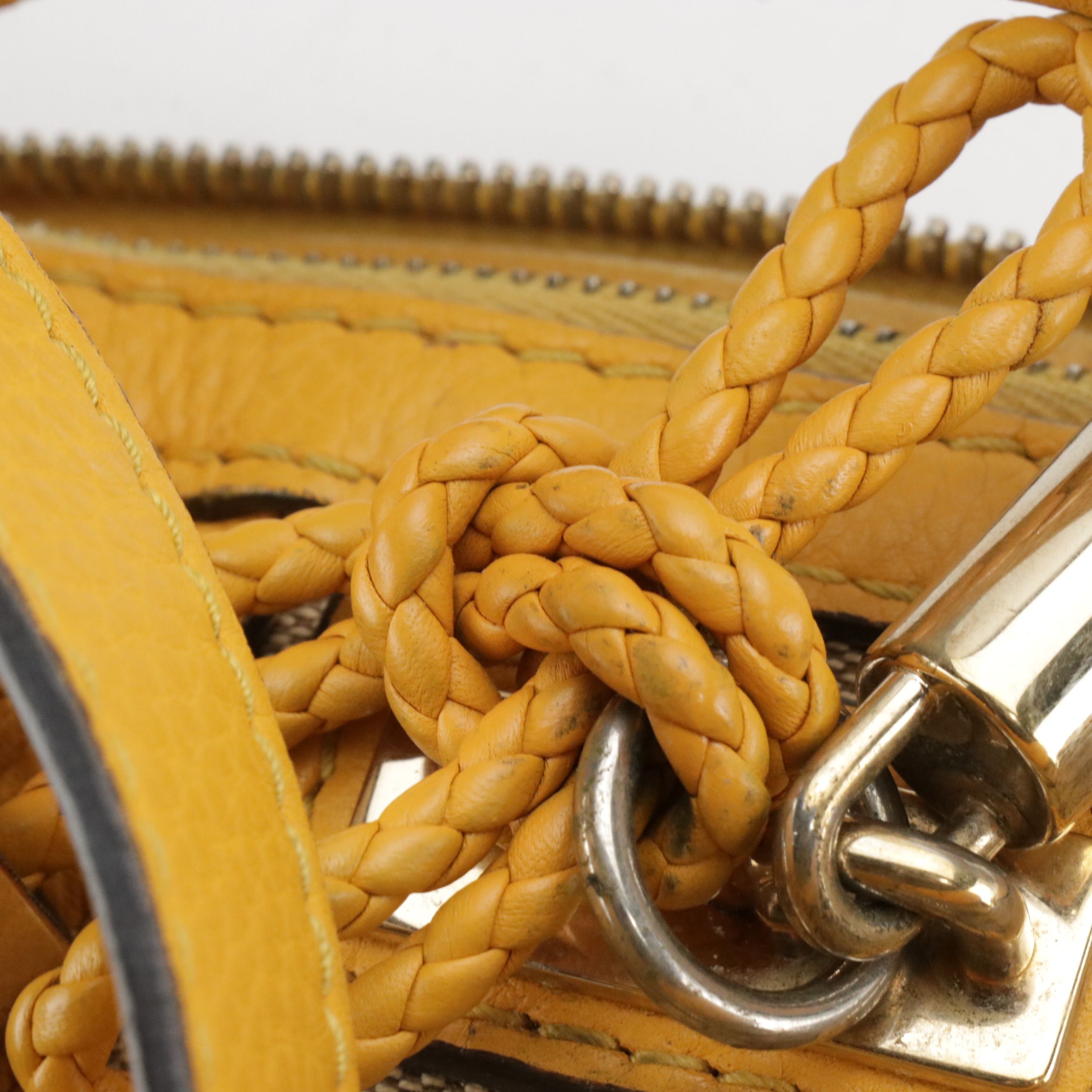 Gucci Braided Strap Bella Two-Way Bag in GG Canvas and Yellow Leather Trim