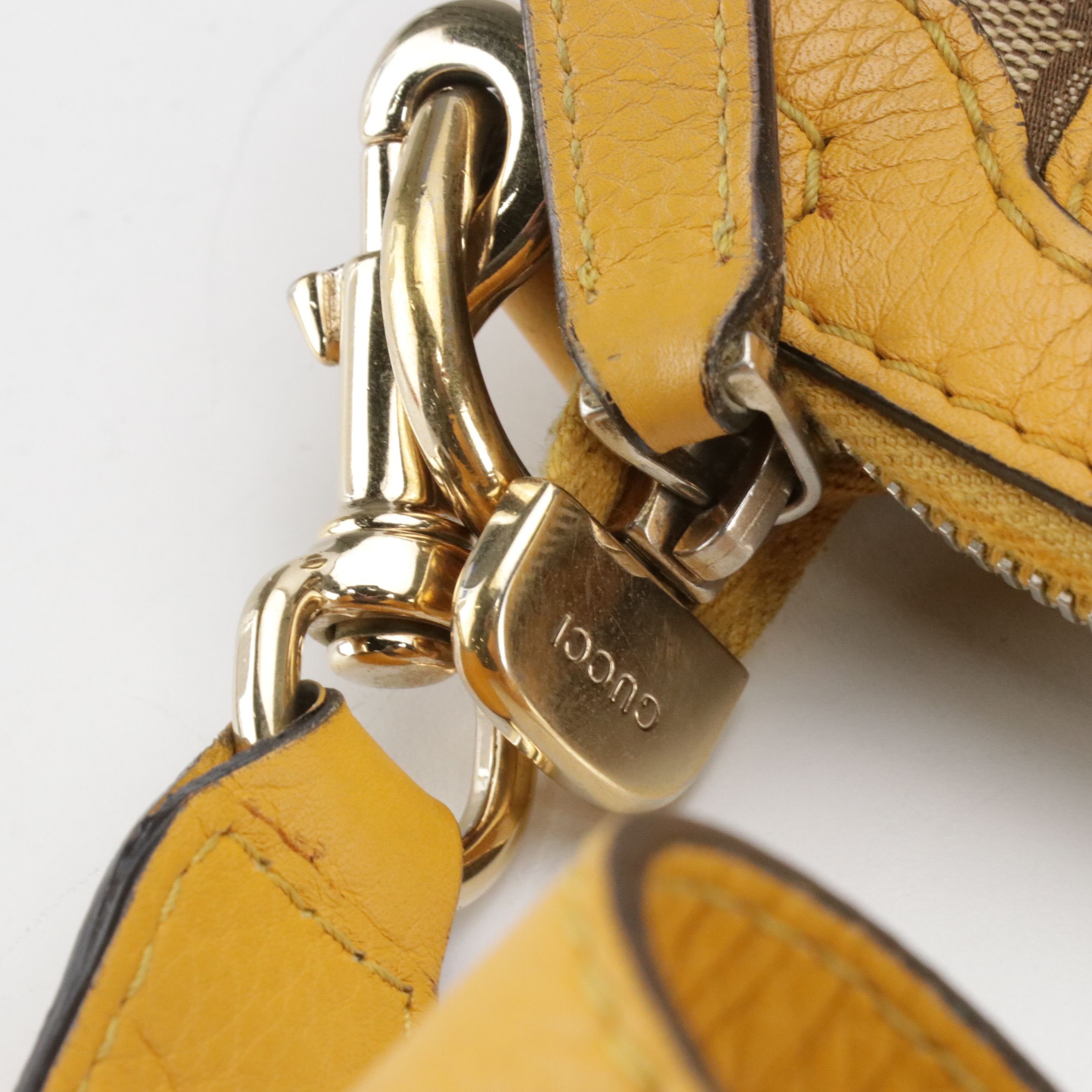 Gucci Braided Strap Bella Two-Way Bag in GG Canvas and Yellow Leather Trim