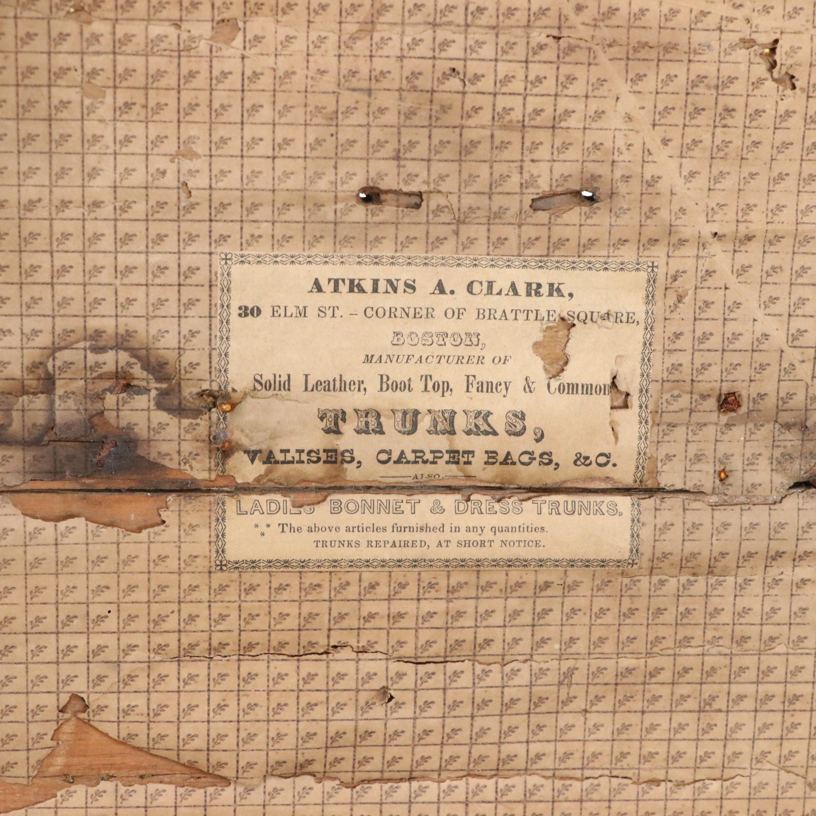 Atkins A. Clark Victorian Stud Embellished Wooden Trunk, 19th Century