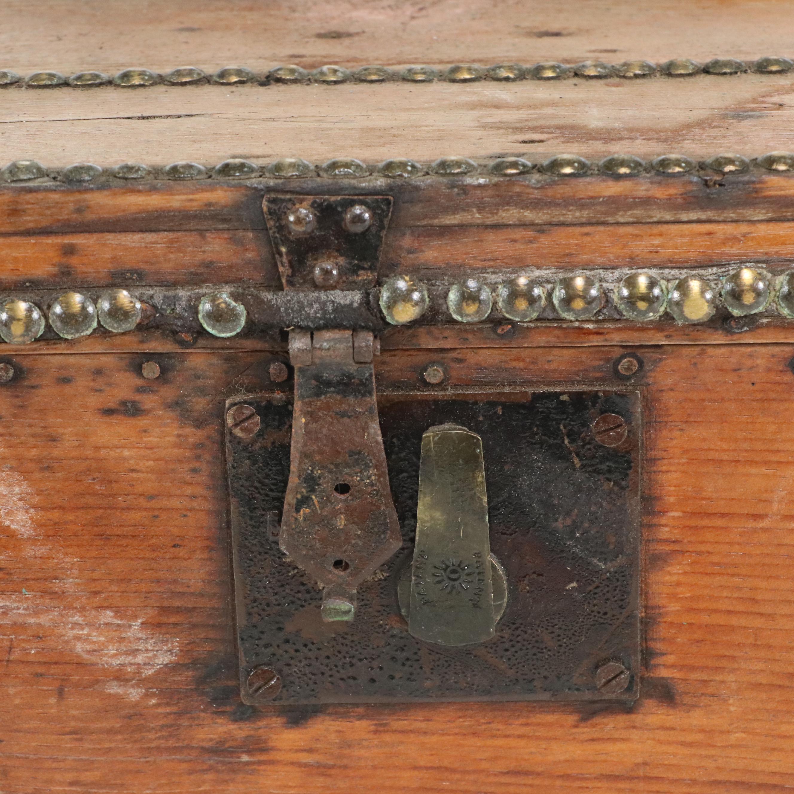 Atkins A. Clark Victorian Stud Embellished Wooden Trunk, 19th Century