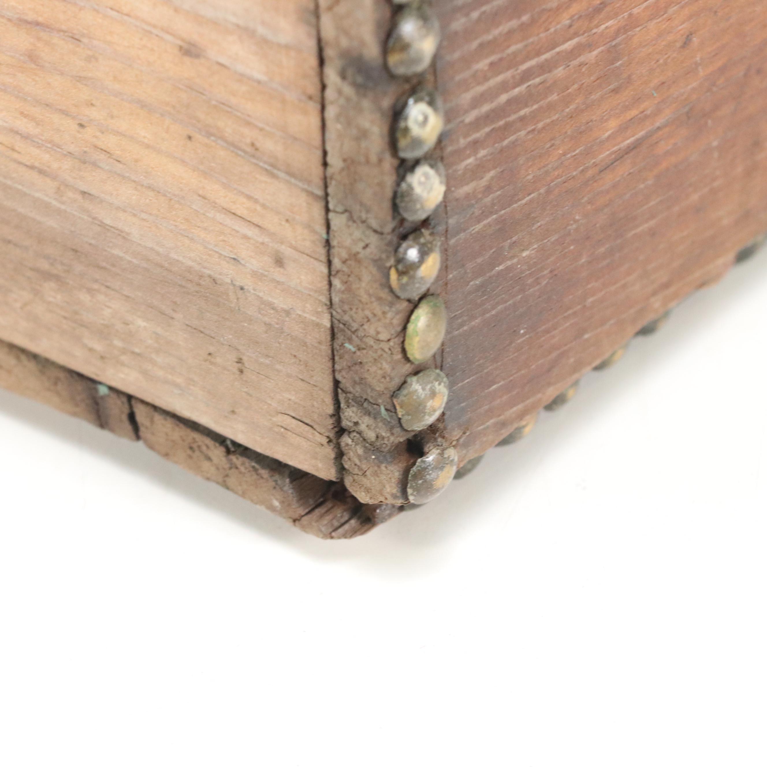 Atkins A. Clark Victorian Stud Embellished Wooden Trunk, 19th Century