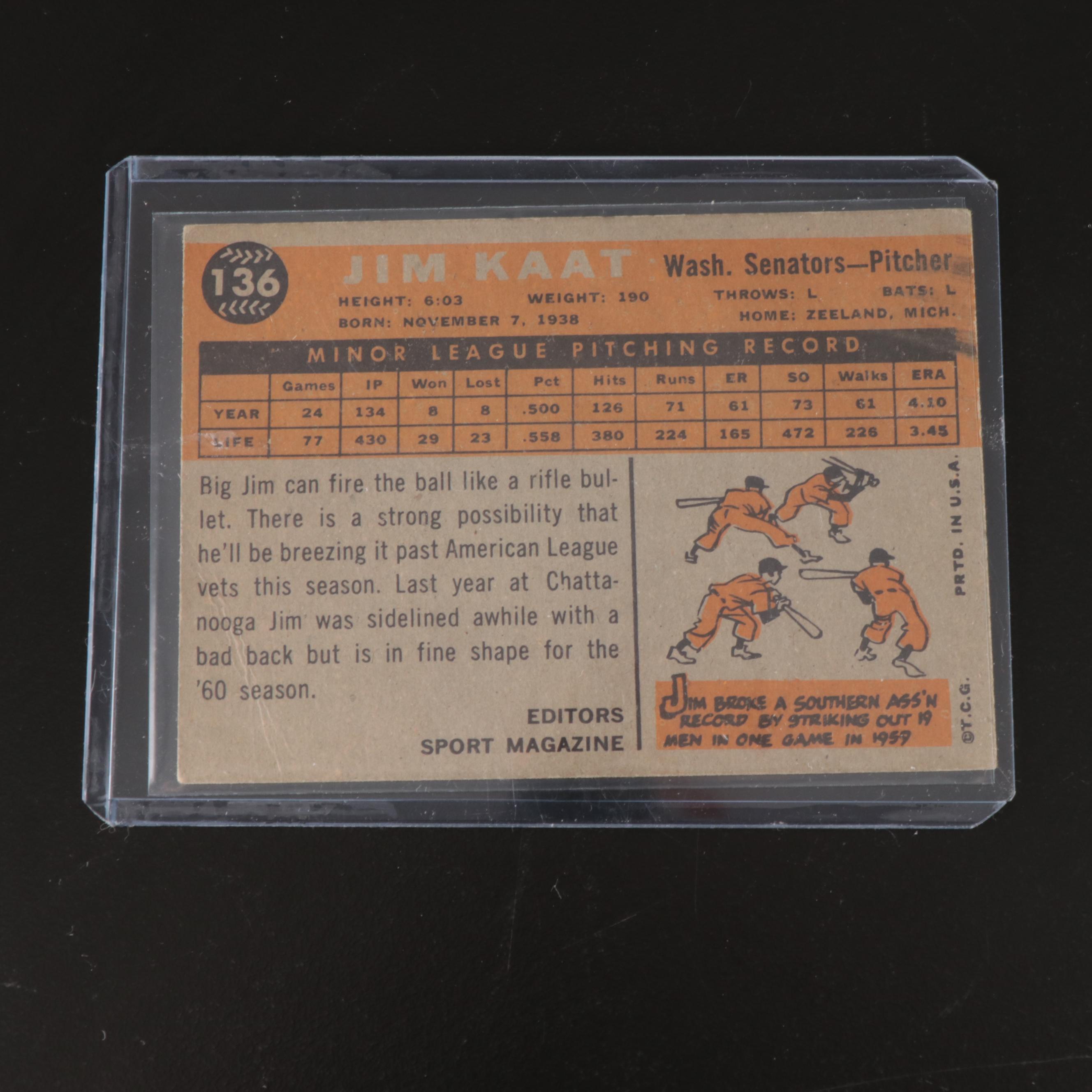 Topps Baseball Cards Featuring Jim Kaat Rookie and More, 1960-1961