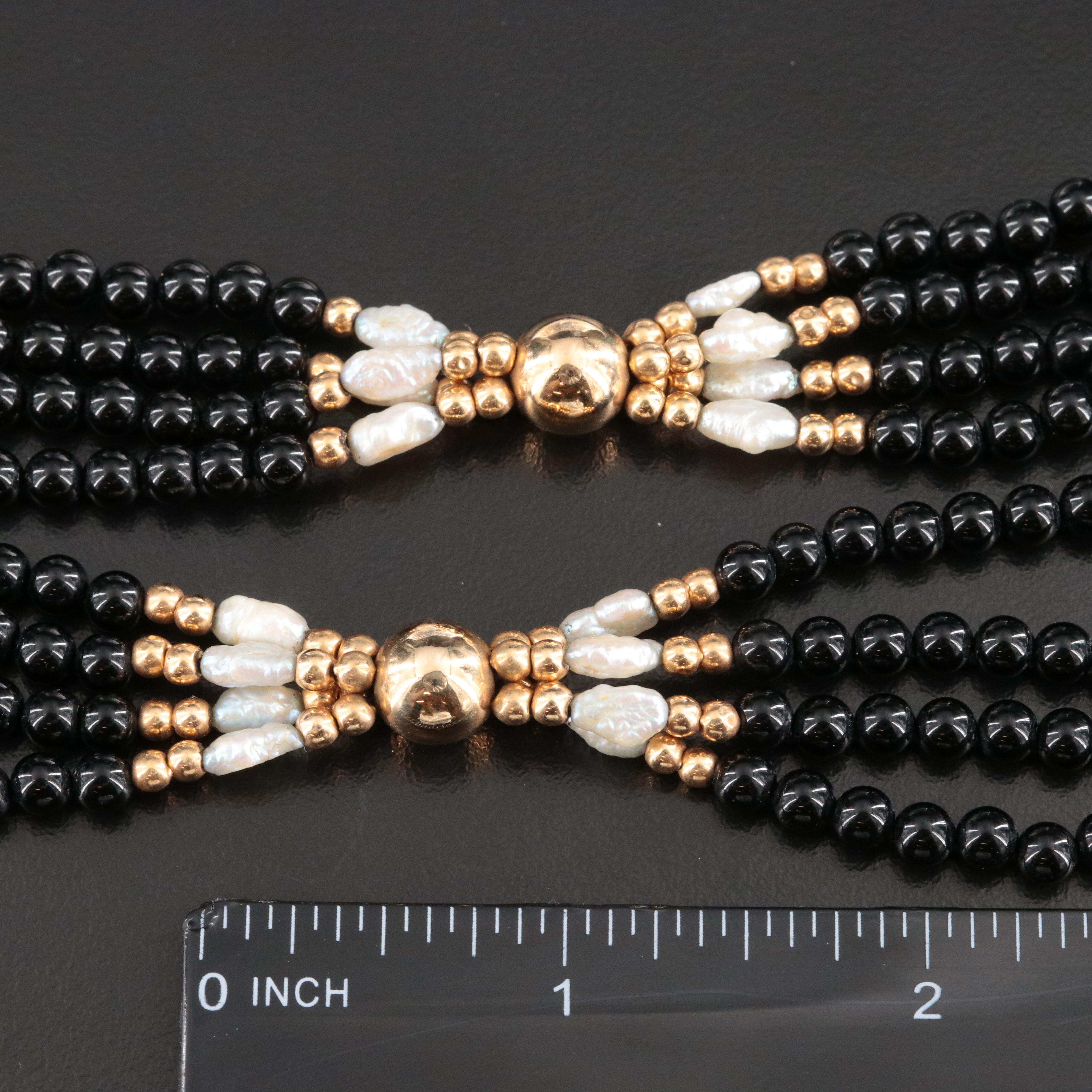 14K Black Onyx and Baroque Pearl Necklace