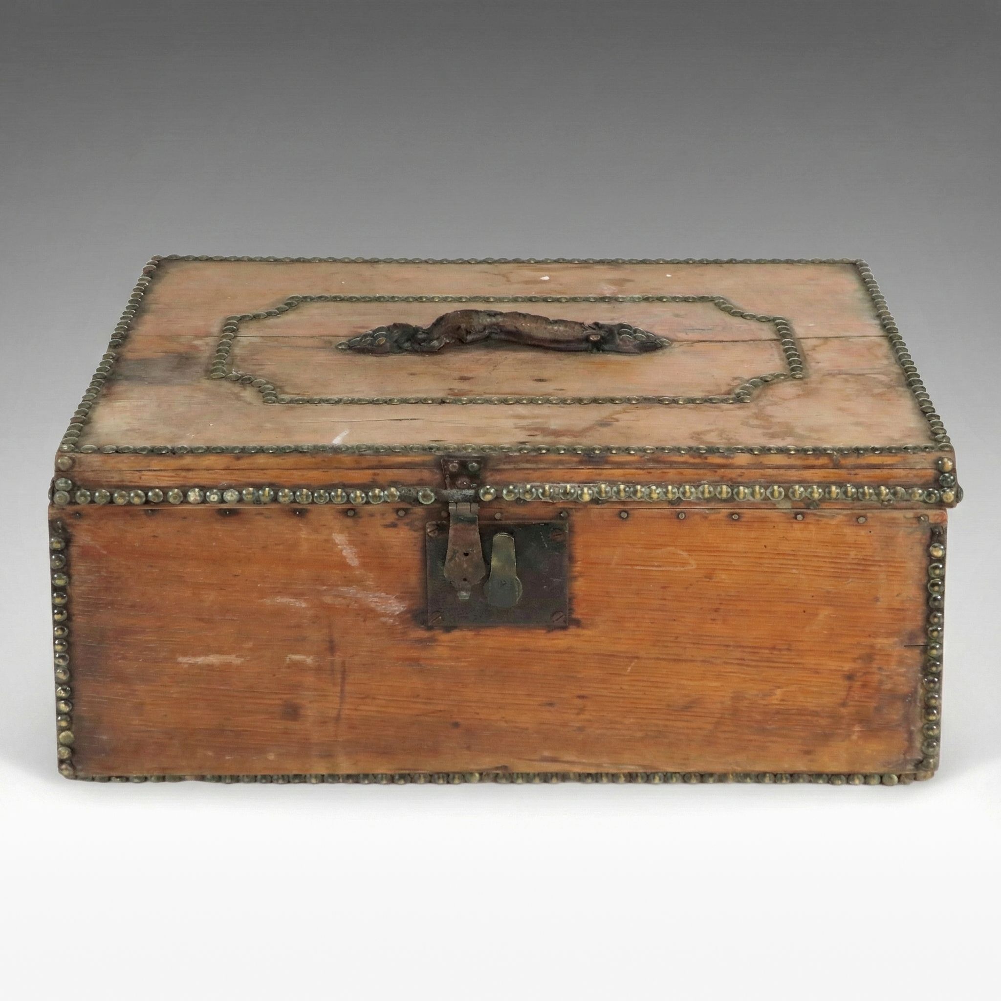 Atkins A. Clark Victorian Stud Embellished Wooden Trunk, 19th Century