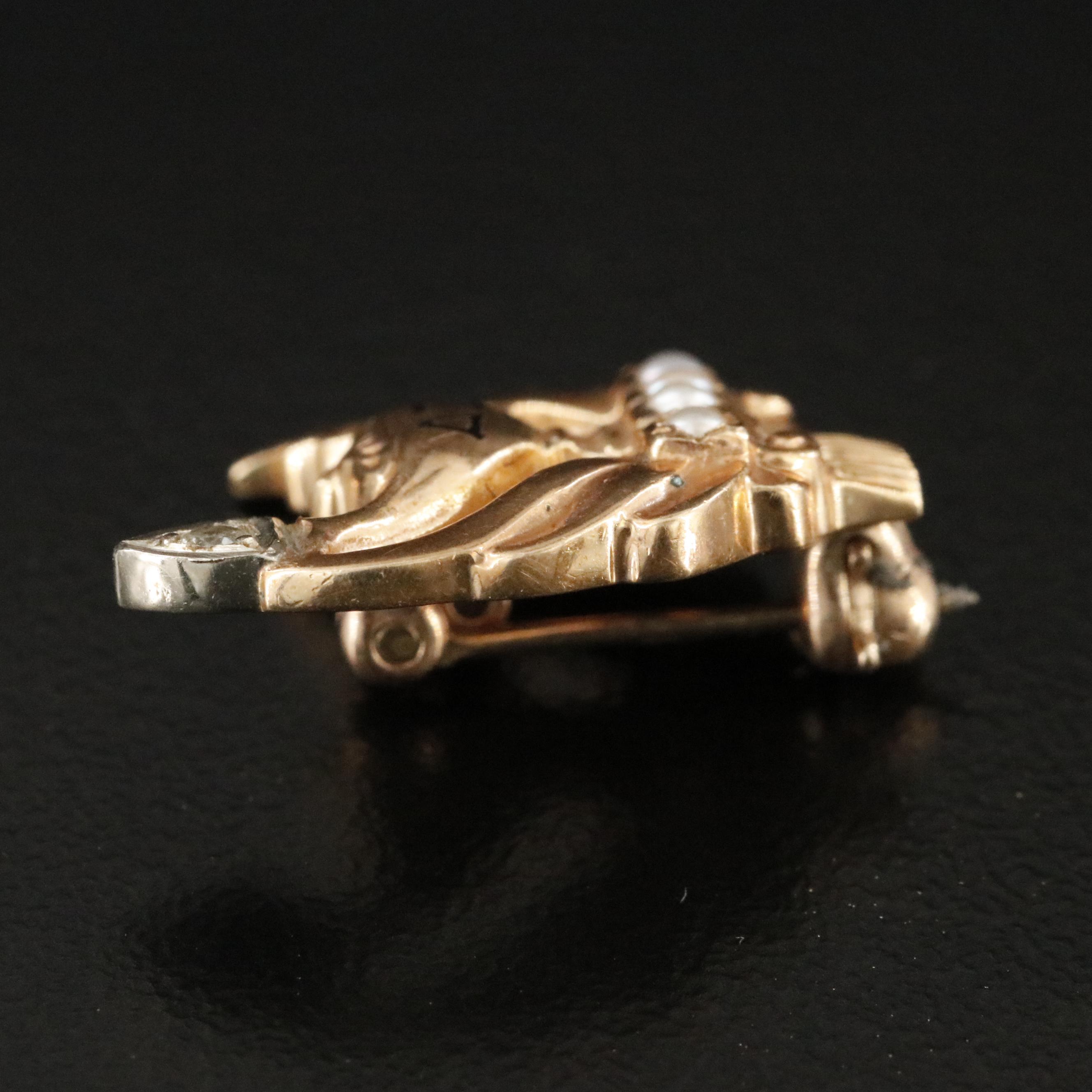 Vintage 14K Rock Crystal and Pearl Delta Zeta Sorority Pin