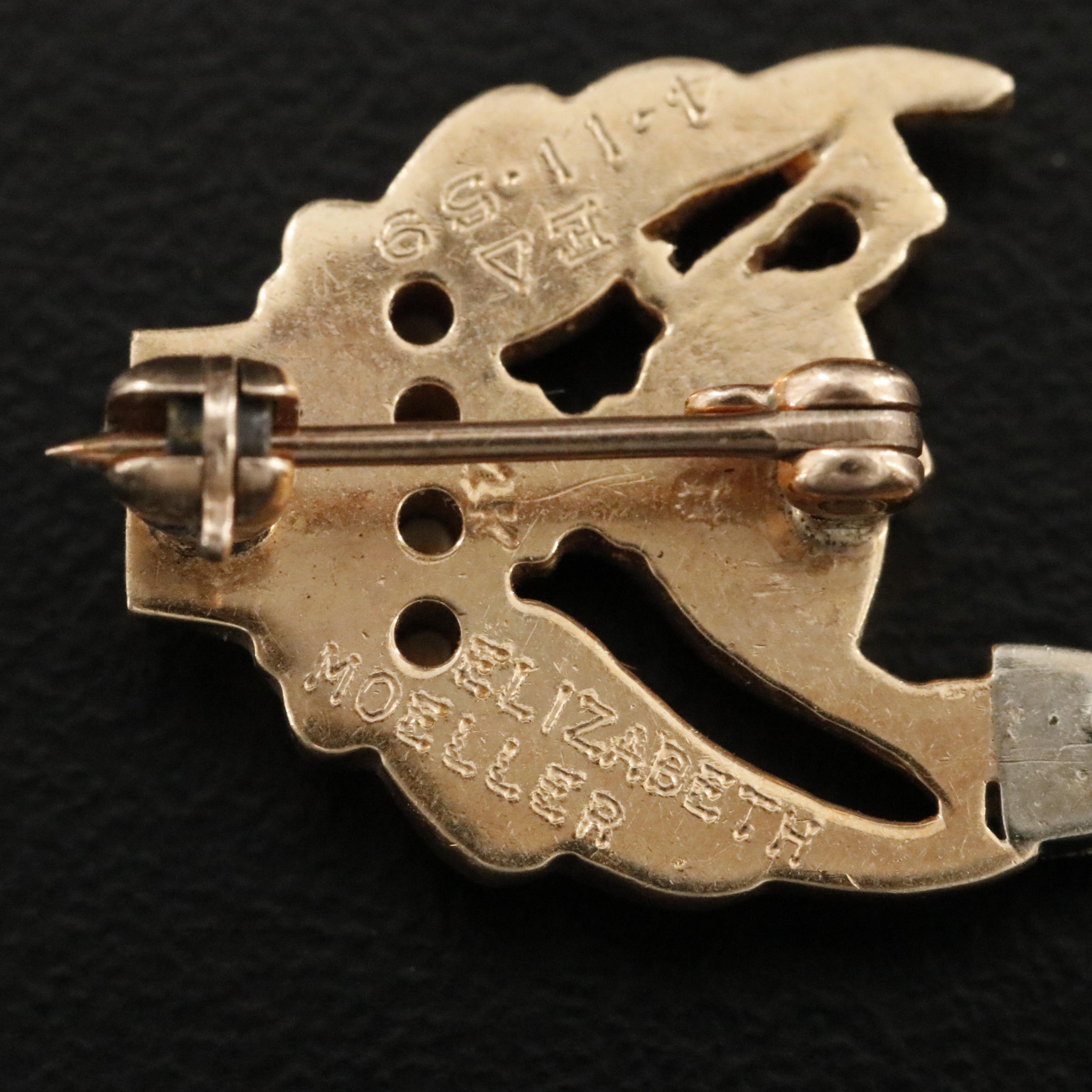 Vintage 14K Rock Crystal and Pearl Delta Zeta Sorority Pin