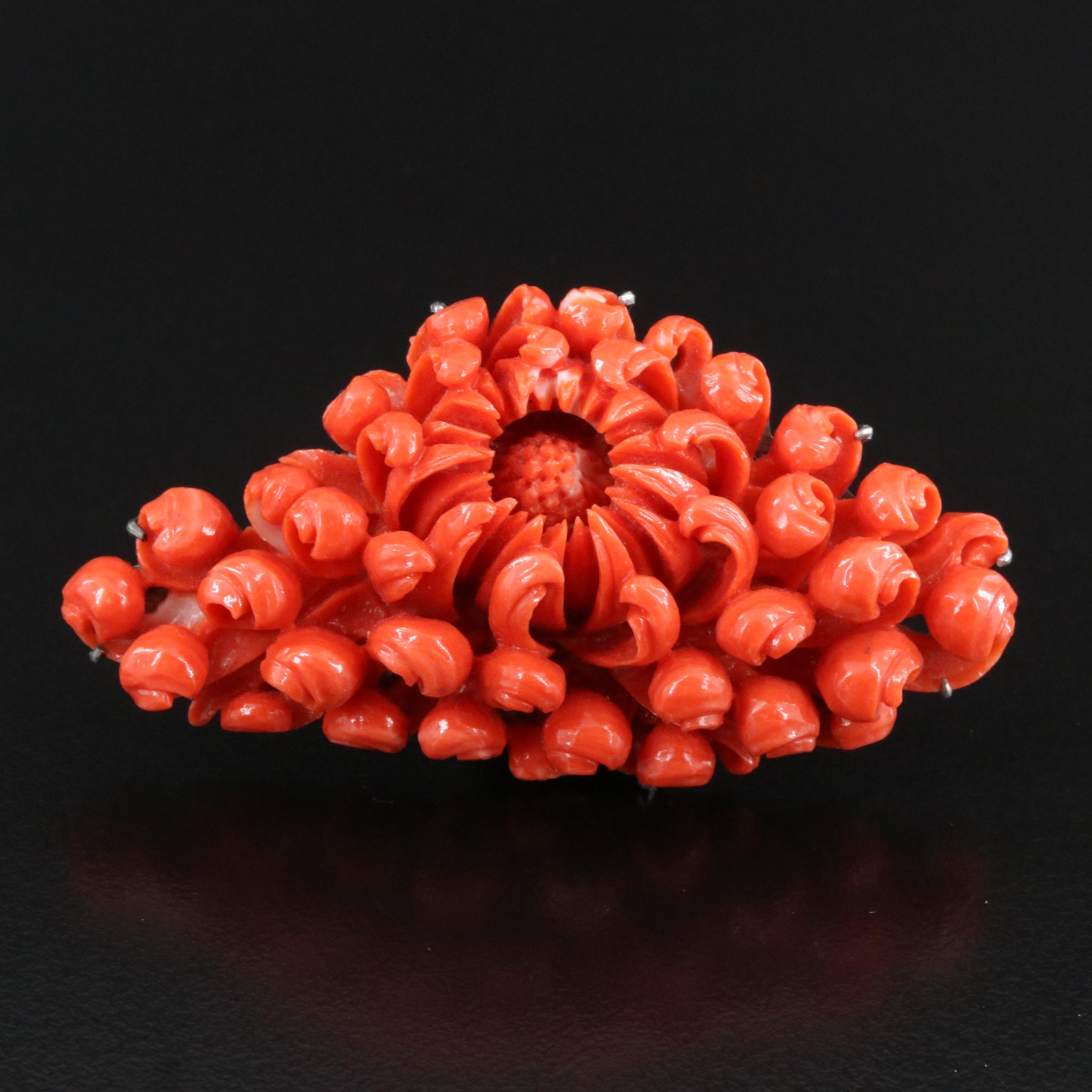 Carved Coral Brooch