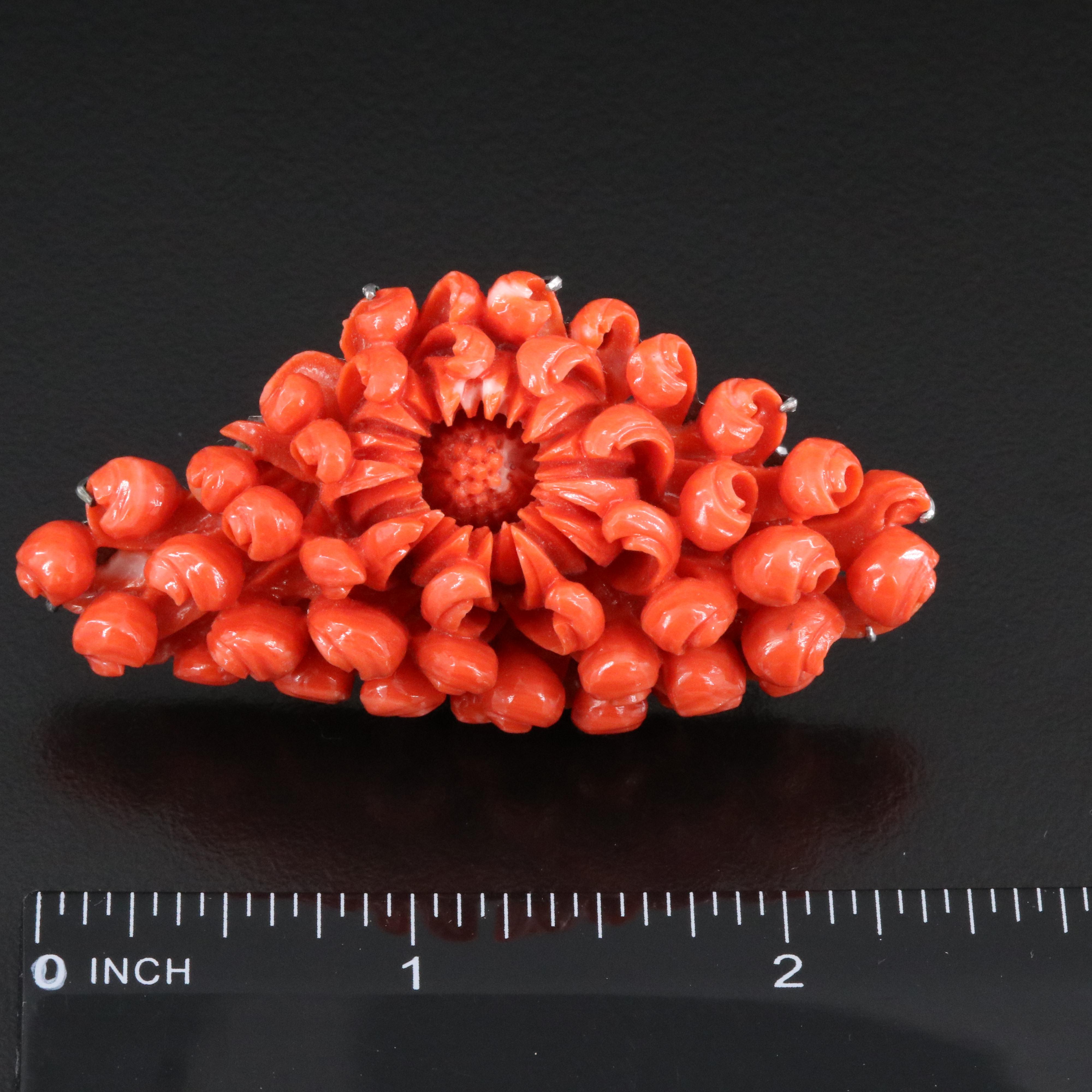 Carved Coral Brooch