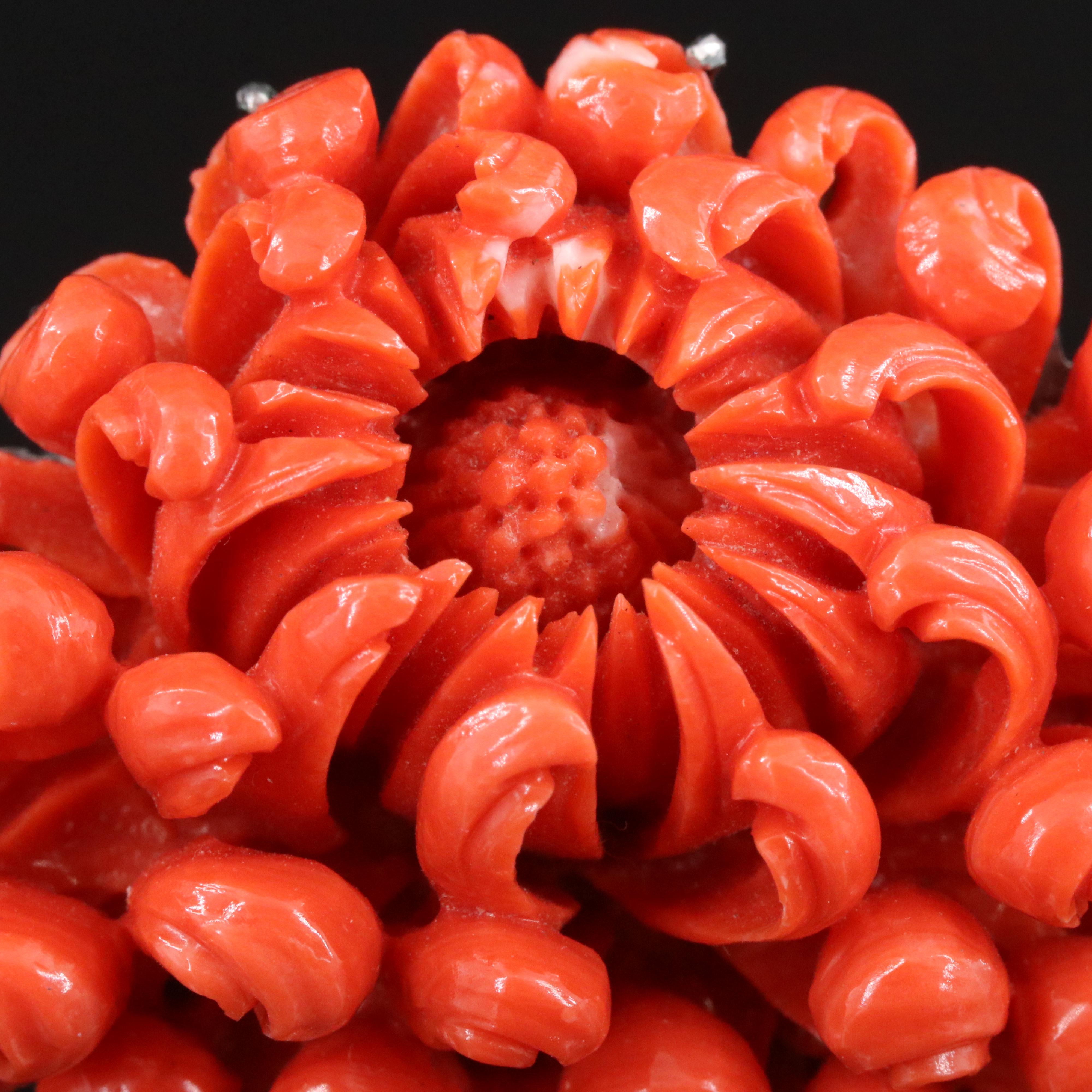 Carved Coral Brooch