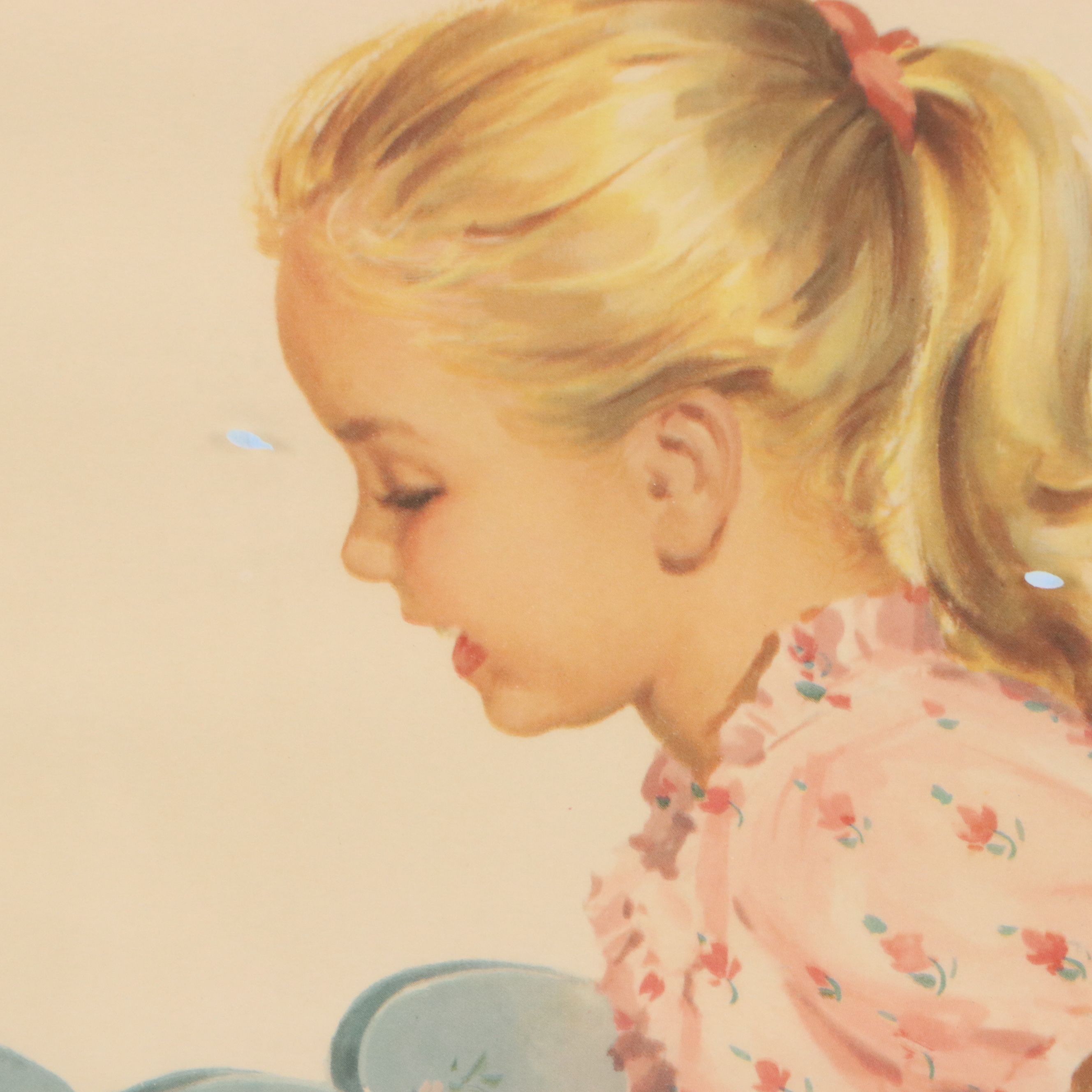 After Jack Kean Offset Lithograph of Little Girl, Chessie Cat, and Kittens