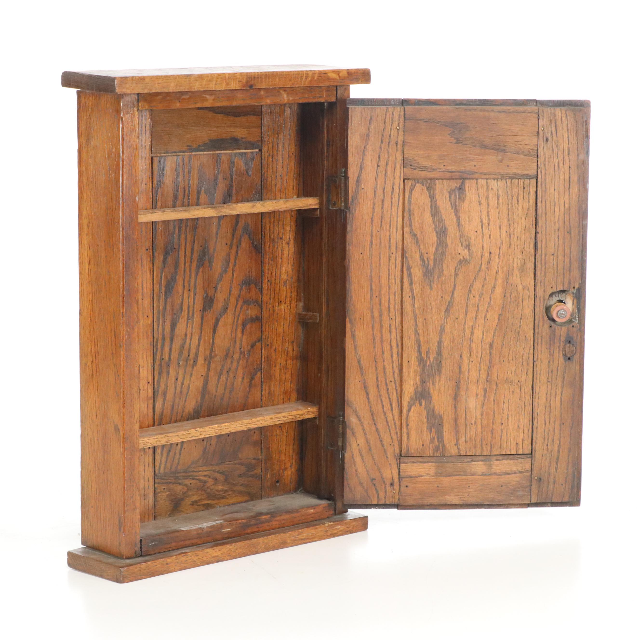 American Primitive Oak Wall-Mounted Cabinet, Early 20th Century
