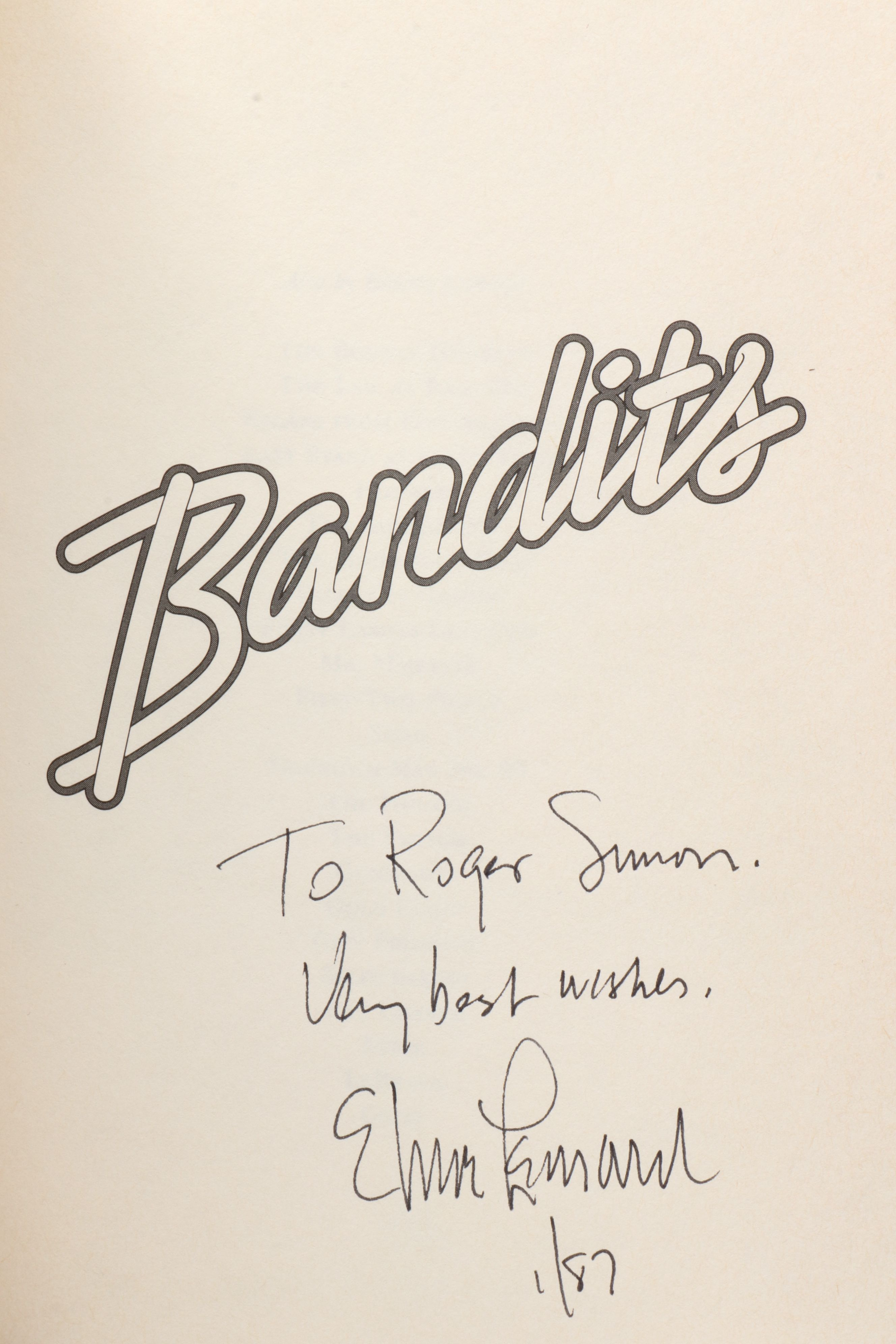 Signed First Trade Edition "Bandits" by Elmore Leonard, 1987