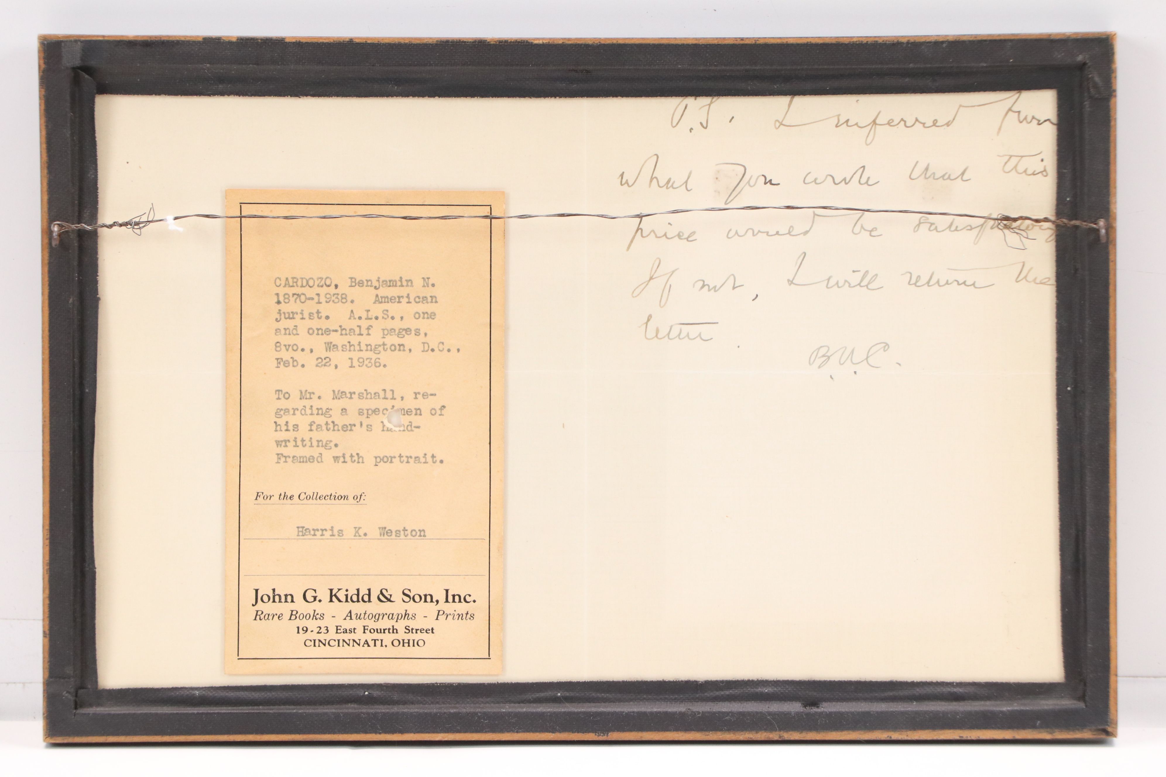 Photograph and Letters of Benjamin Cardozo