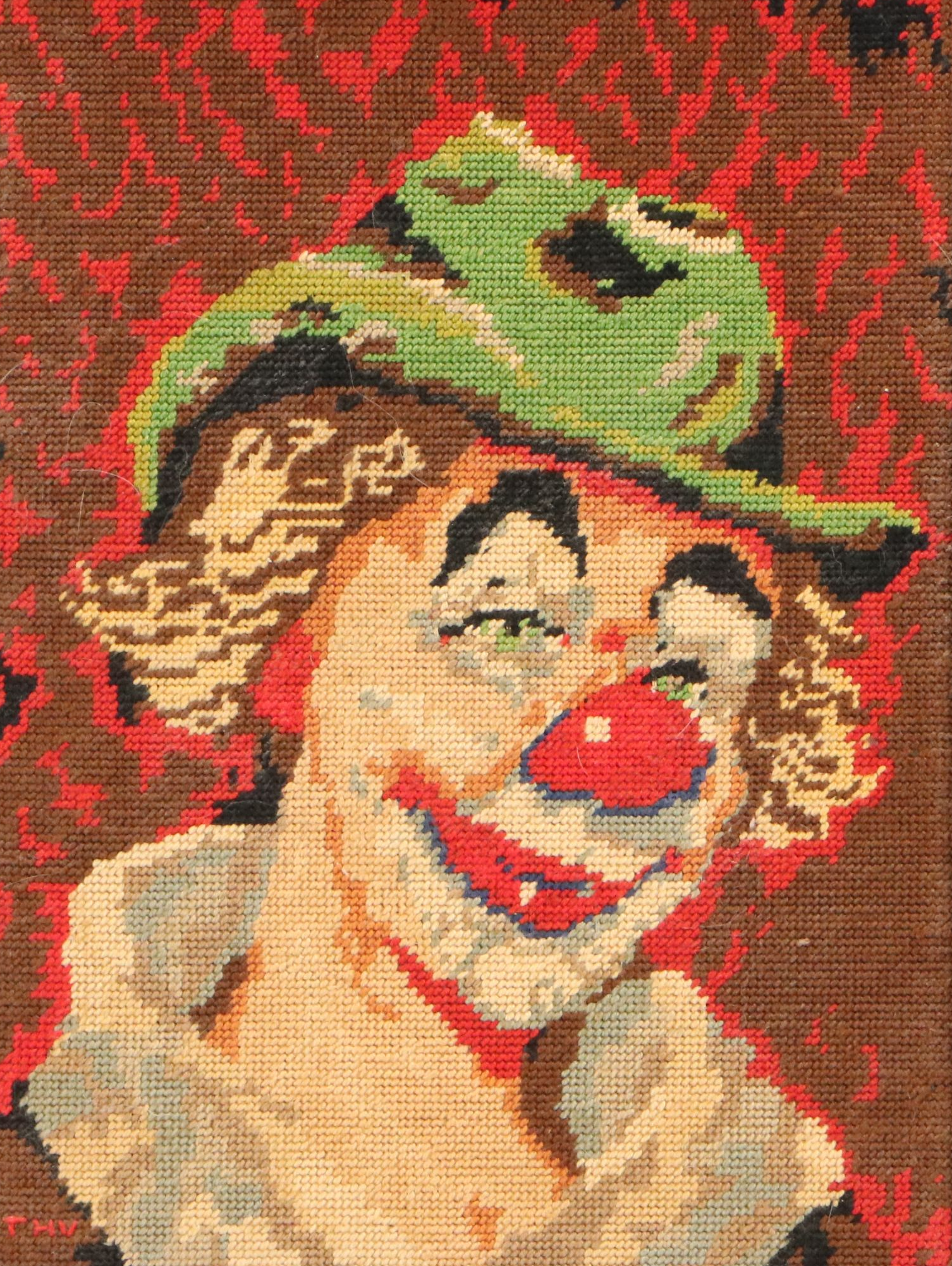 Needlepoint Embroidery of Smiling Clown, Circa 1970