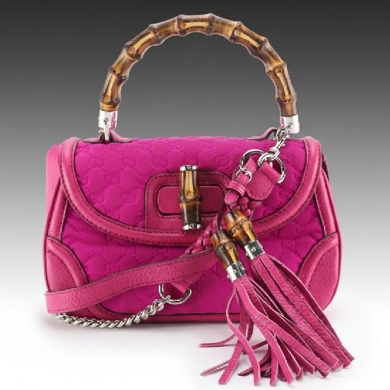 Gucci New Bamboo Tassel Two-Way Bag in Magenta GG Neoprene and Calf Leather