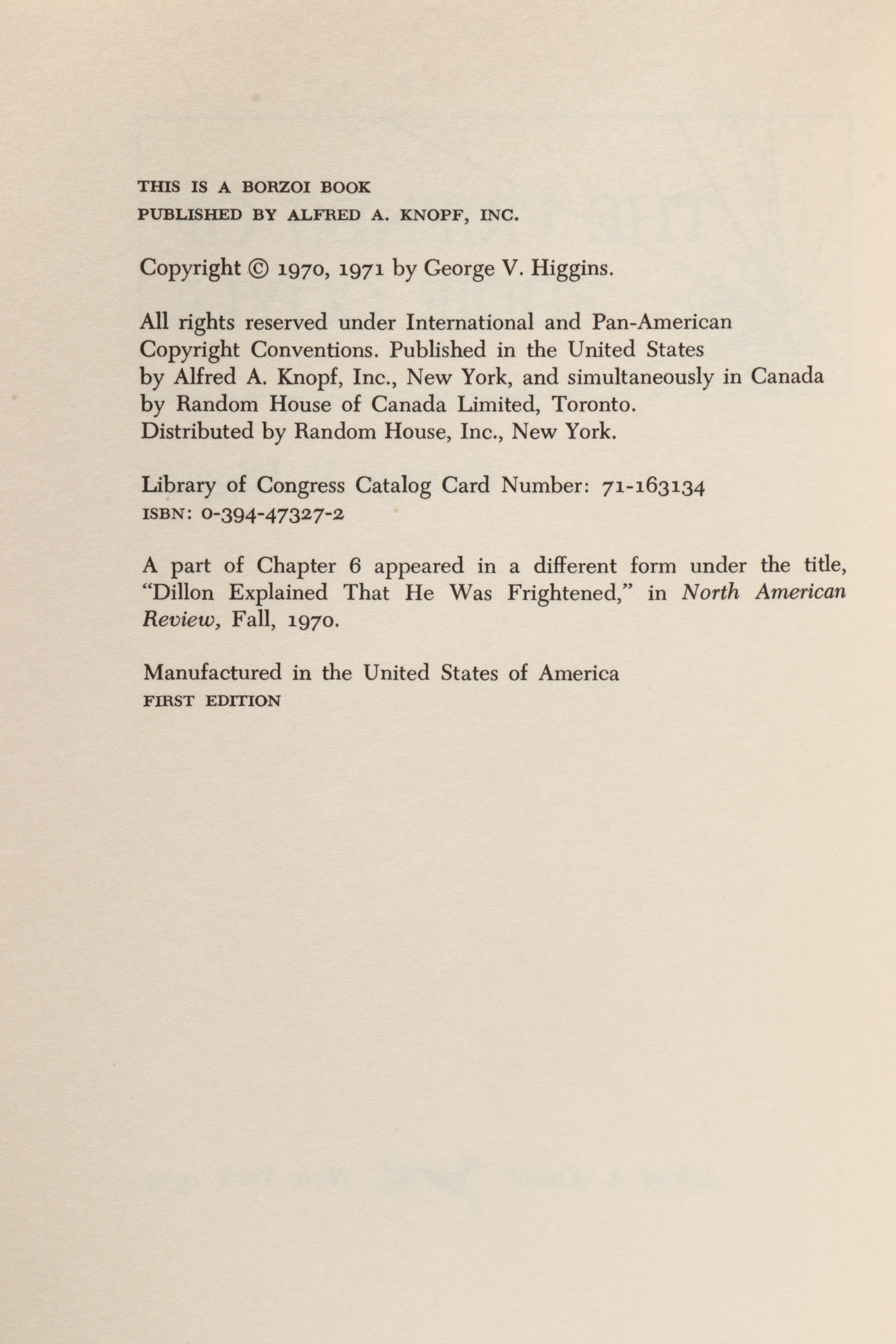 First Edition "The Friends of Eddie Coyle" by George V. Higgins, 1972