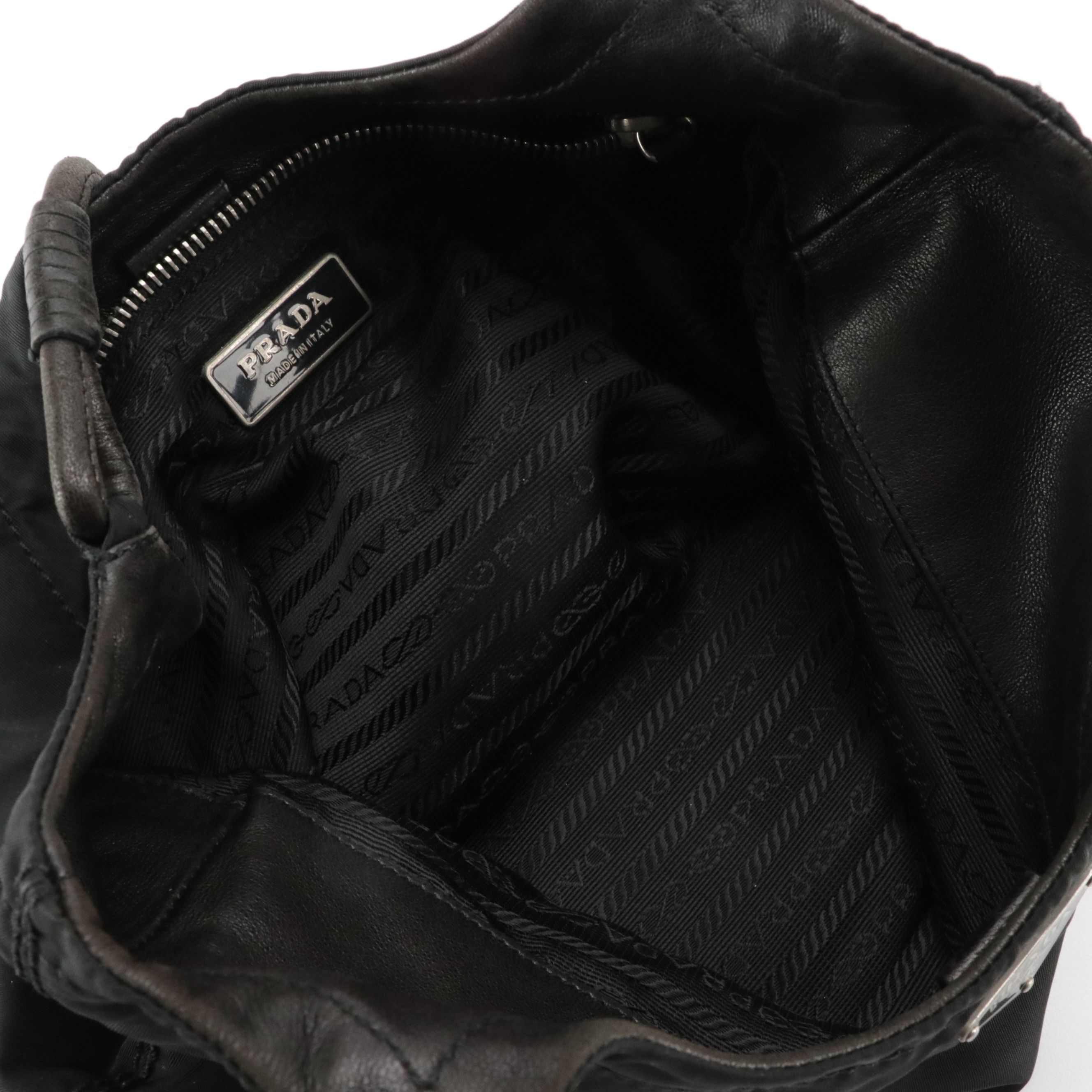 Prada Metal Handle Tote in Black Tessuto Nylon with Leather Accents