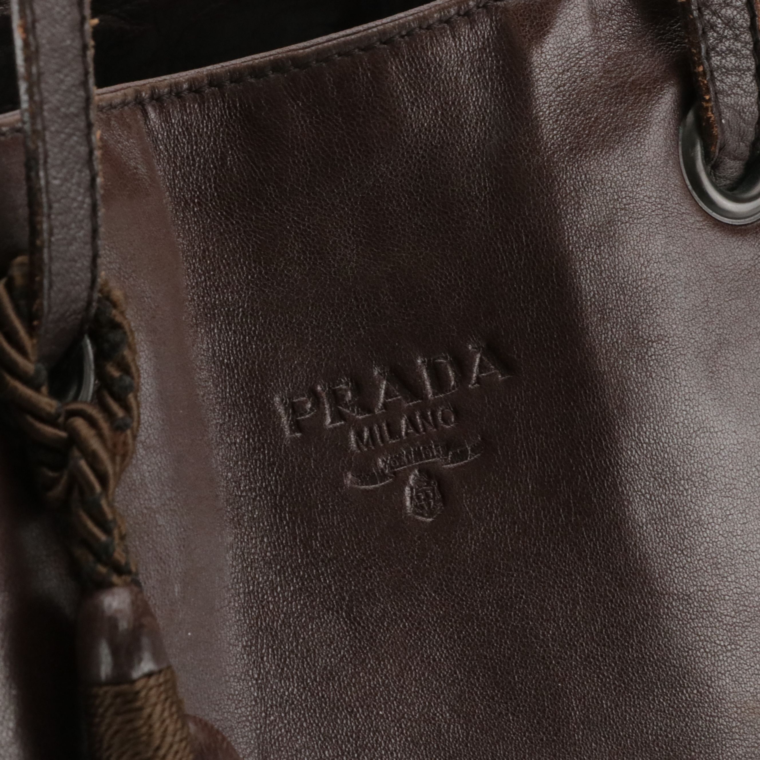 Prada Slouchy Shoulder Tote in Dark Brown Lambskin Leather with Tassel Charm