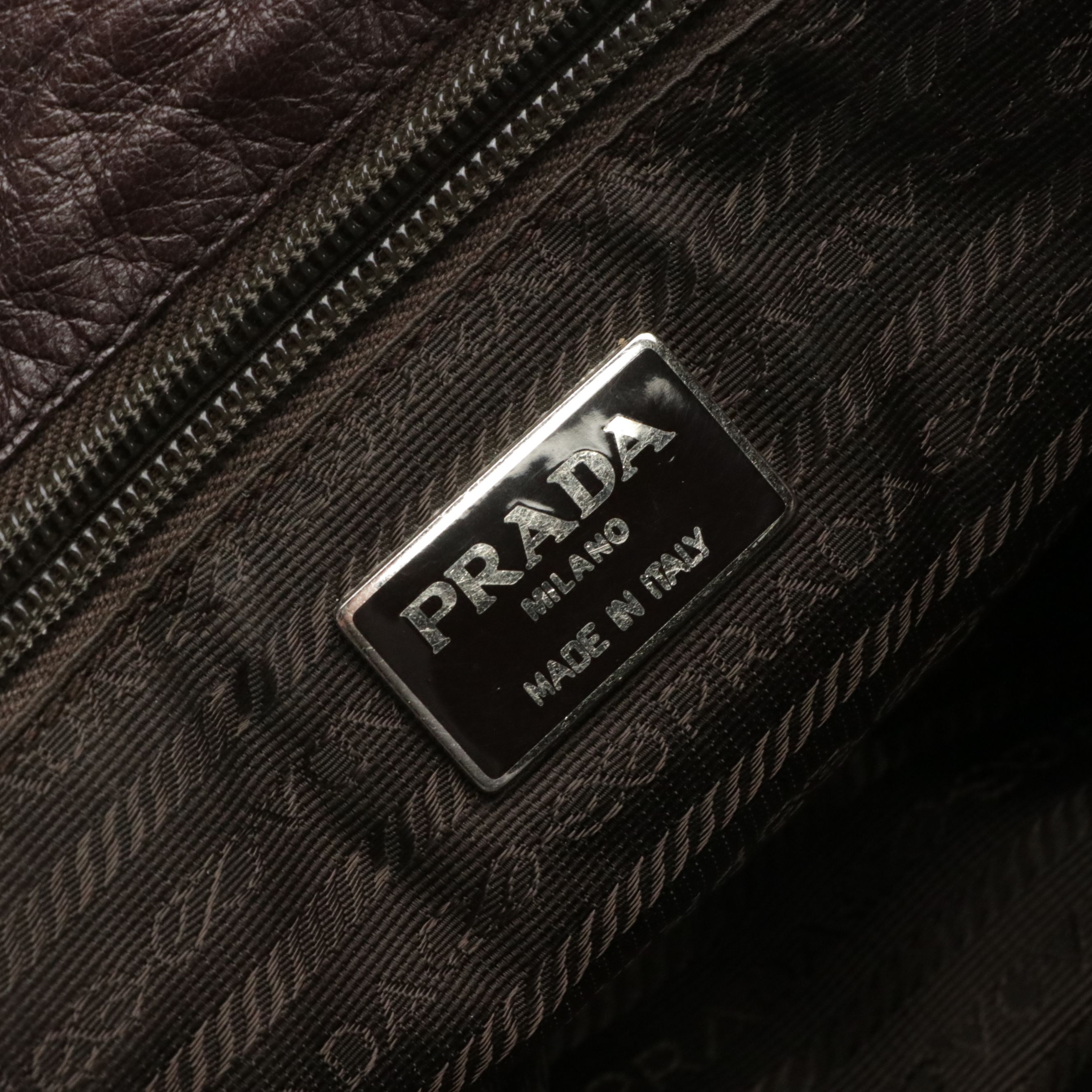 Prada Slouchy Shoulder Tote in Dark Brown Lambskin Leather with Tassel Charm