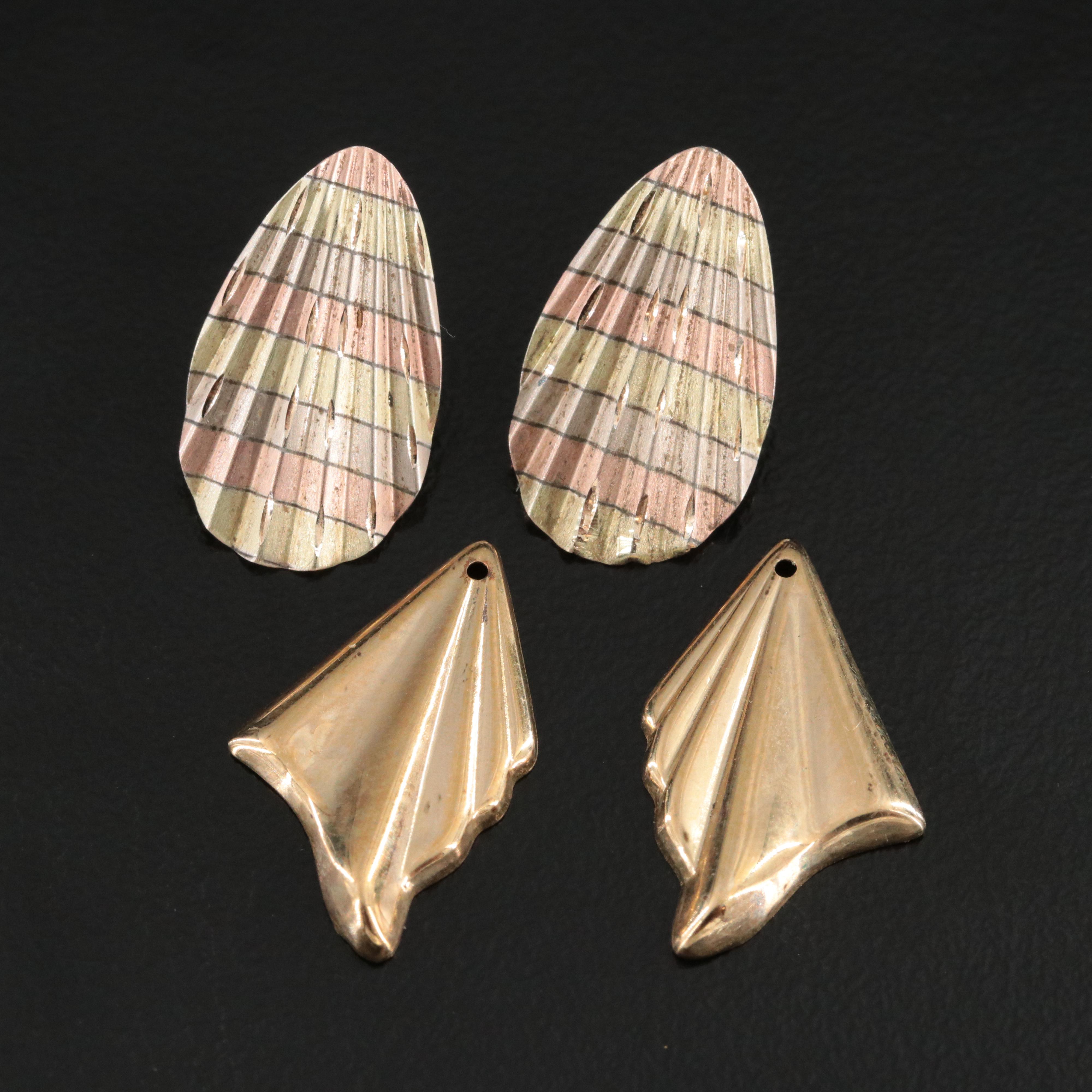 Vintage 14K Tricolor Shell Earrings and Earring Jackets
