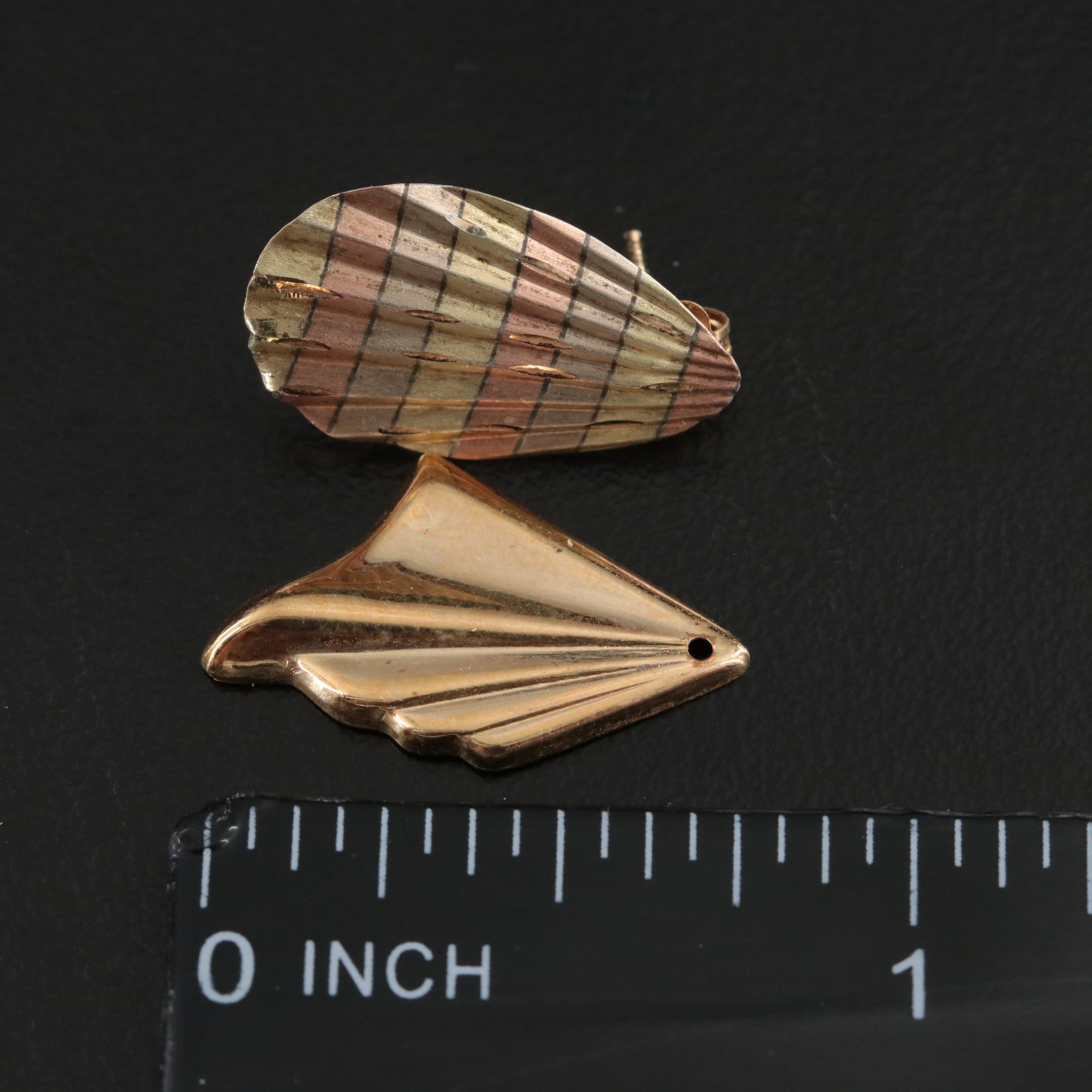 Vintage 14K Tricolor Shell Earrings and Earring Jackets