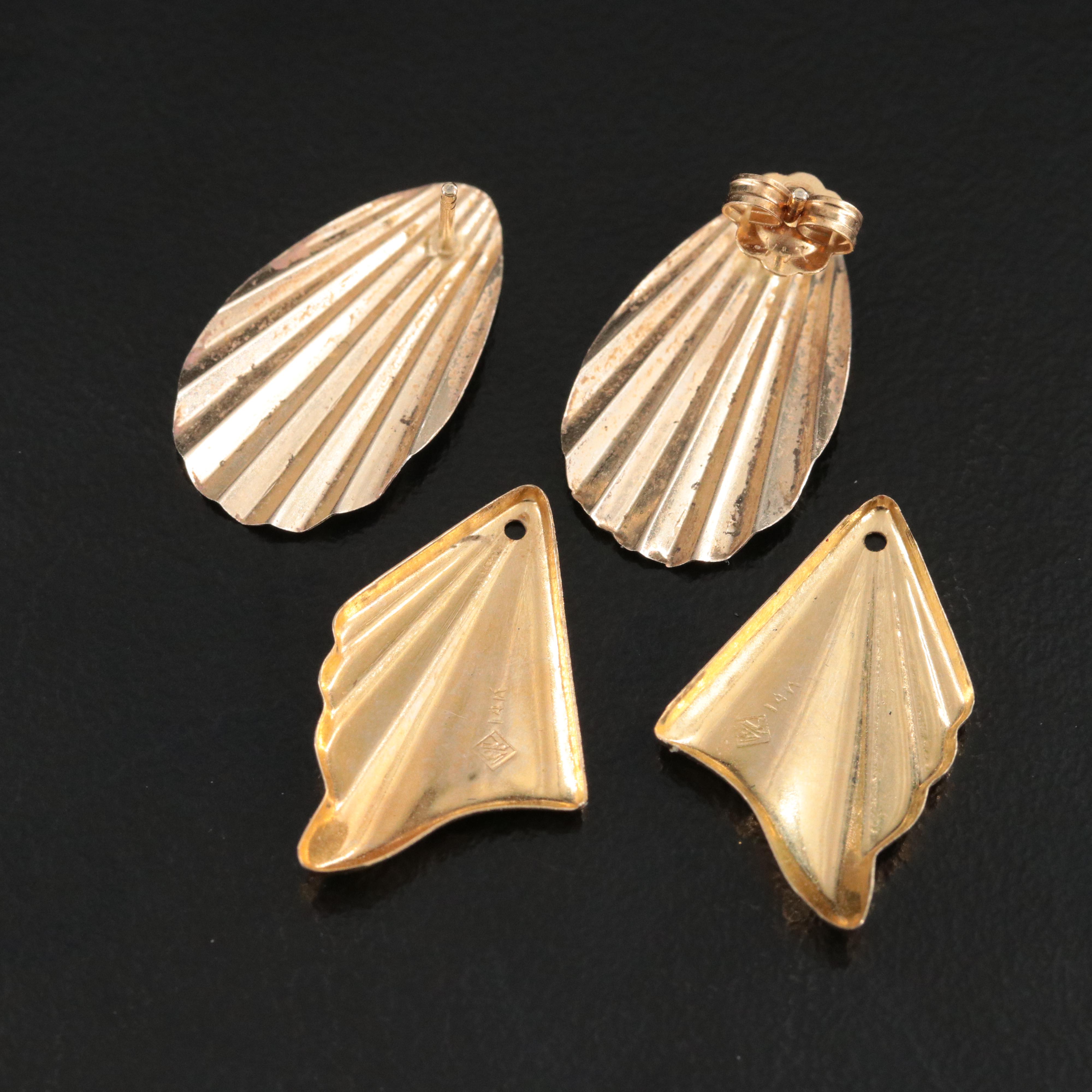Vintage 14K Tricolor Shell Earrings and Earring Jackets