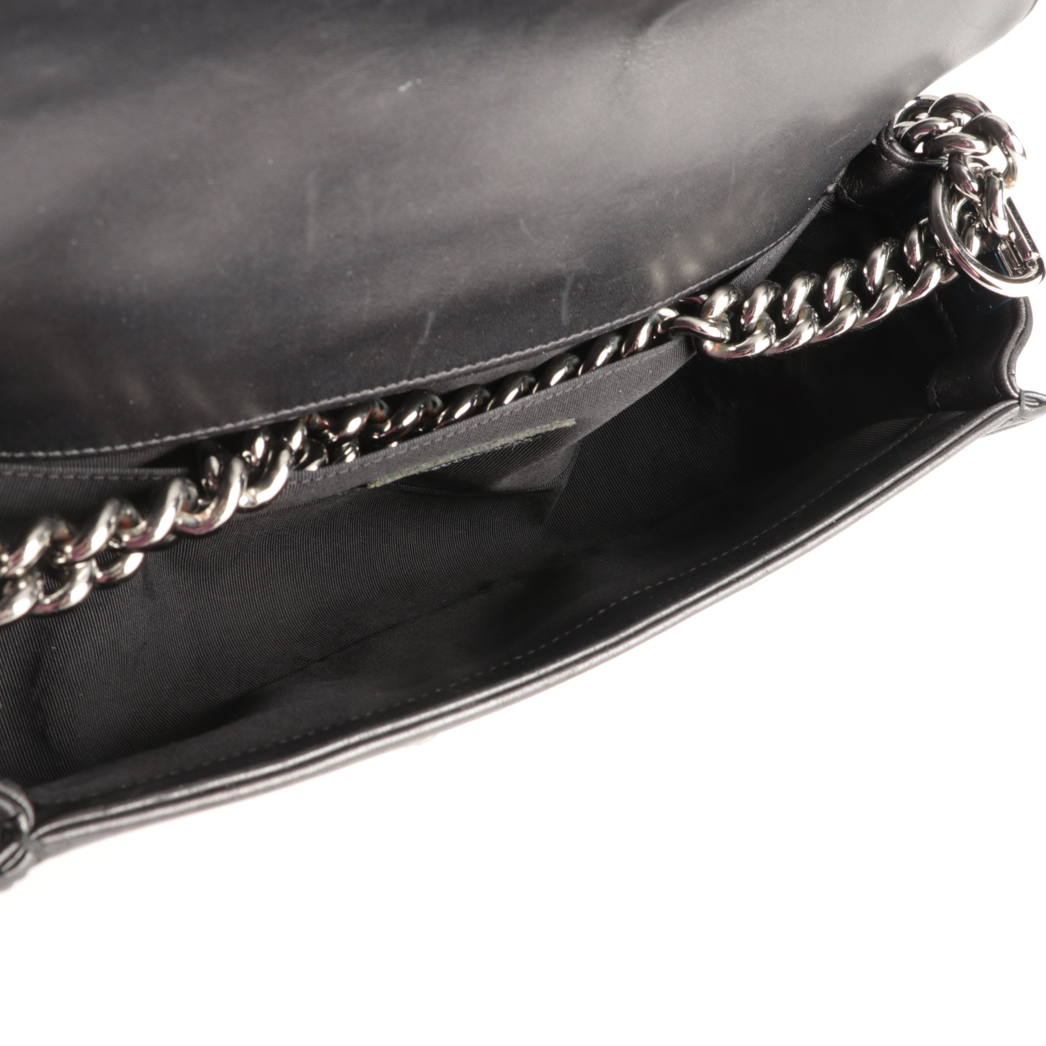 Chanel Boy Crossbody Bag with Woven Leather and Silver Hardware