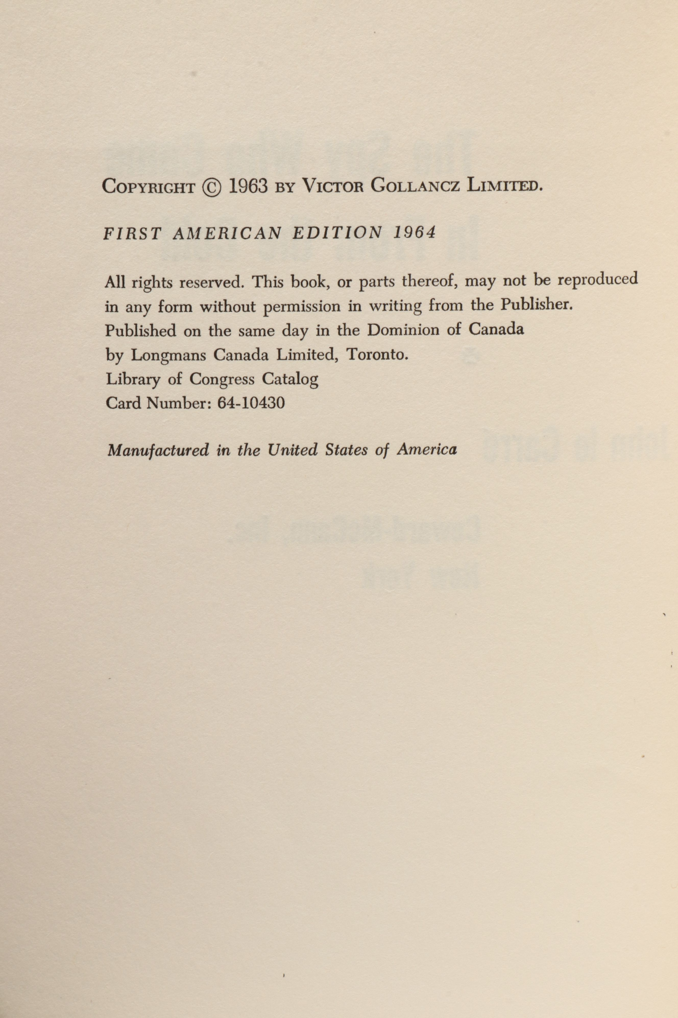 First American Edition "The Spy Who Came in From the Cold" by John le Carré