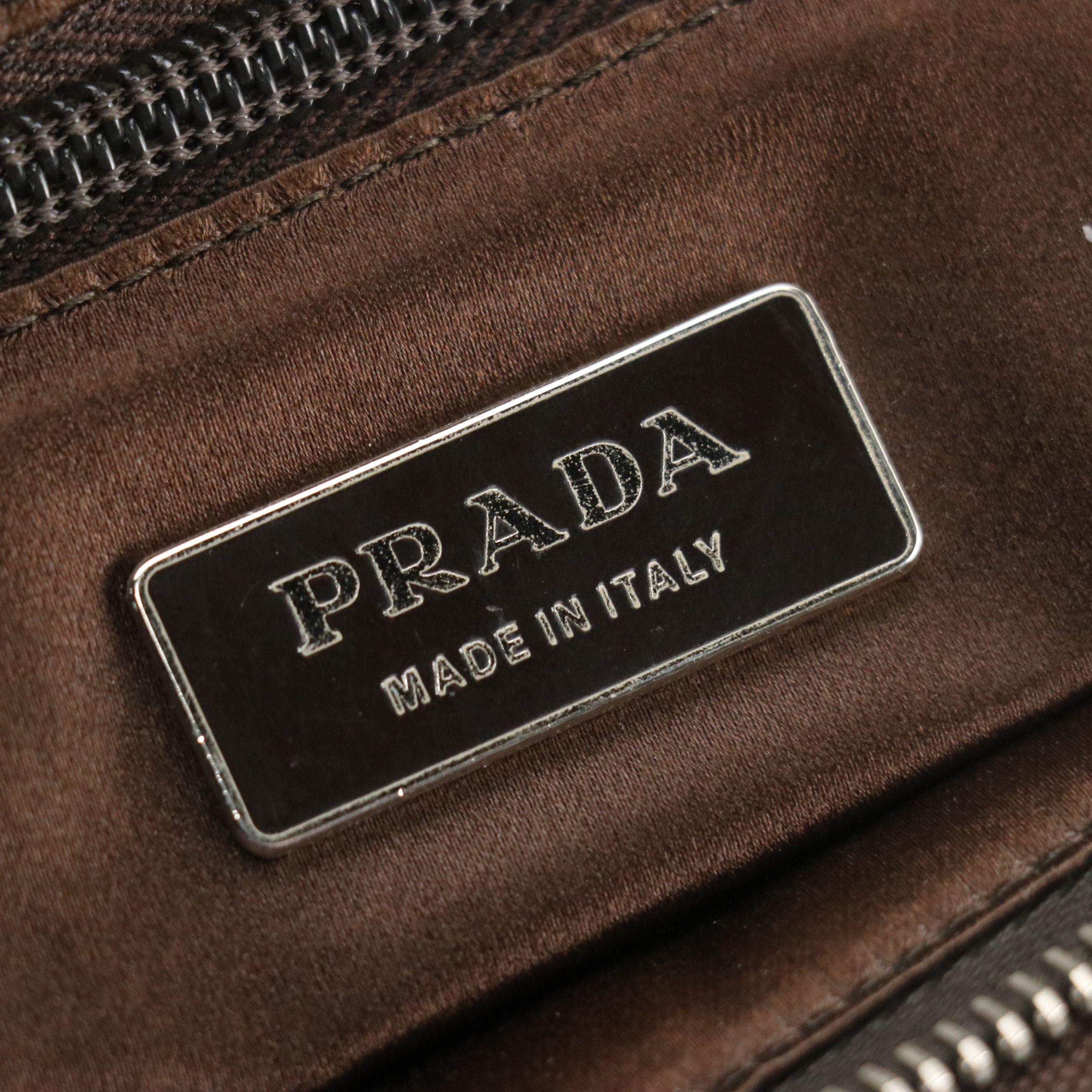 Prada Handbag B11127 in Brown Canvas with Ostrich Leather Trim
