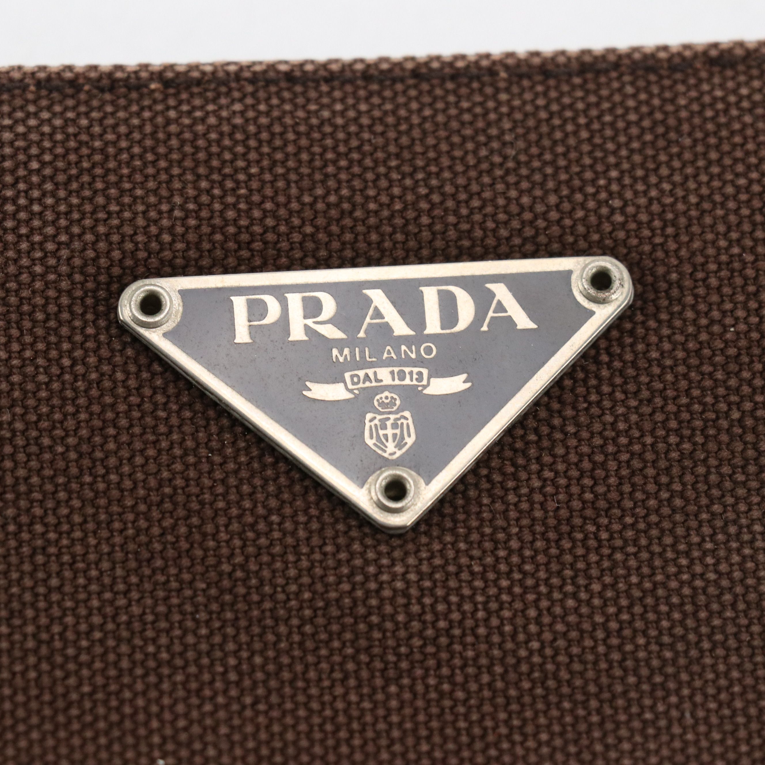 Prada Handbag B11127 in Brown Canvas with Ostrich Leather Trim