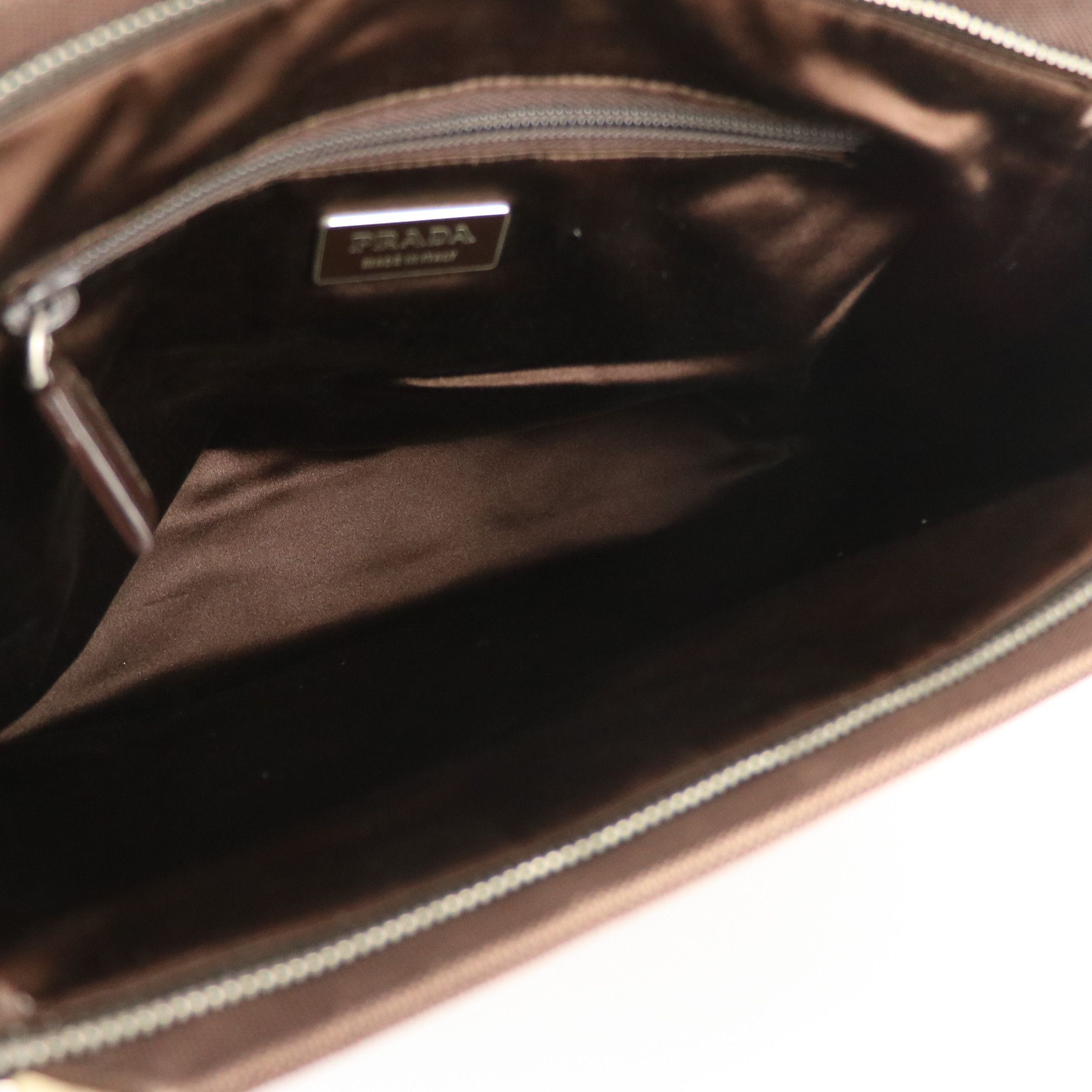 Prada Handbag B11127 in Brown Canvas with Ostrich Leather Trim