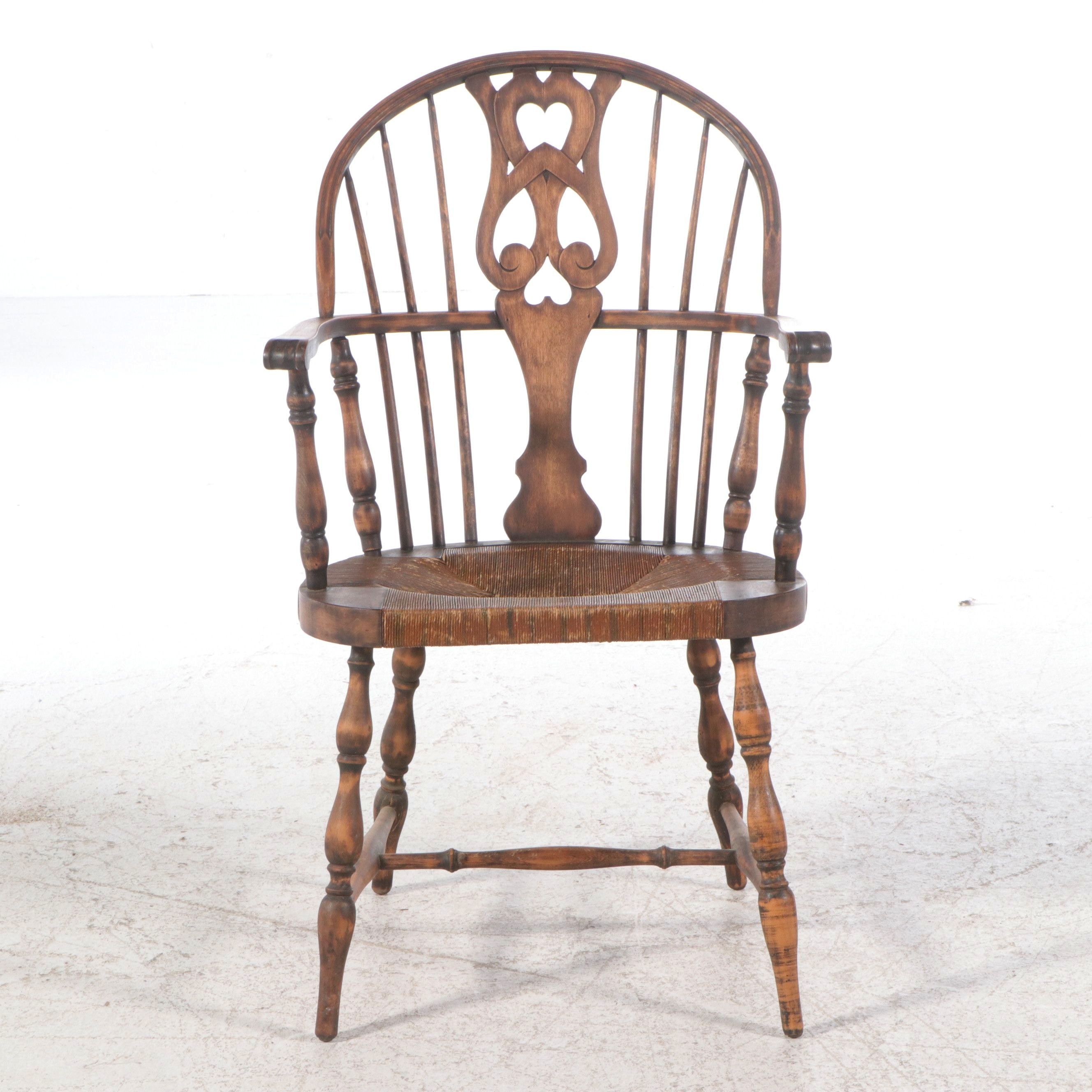 Victorian English Style Wooden and Cane Windsor Chair, 19th Century