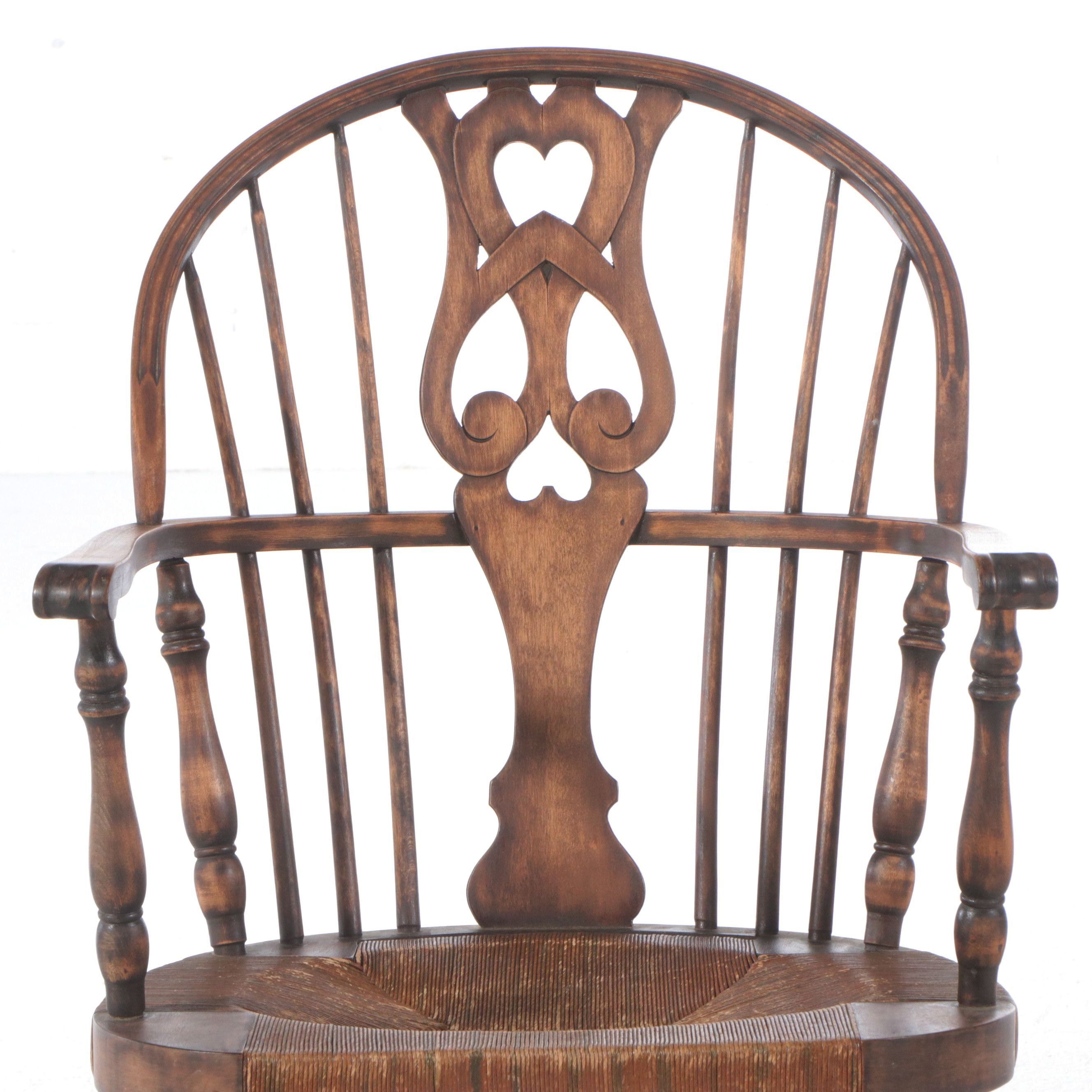 Victorian English Style Wooden and Cane Windsor Chair, 19th Century
