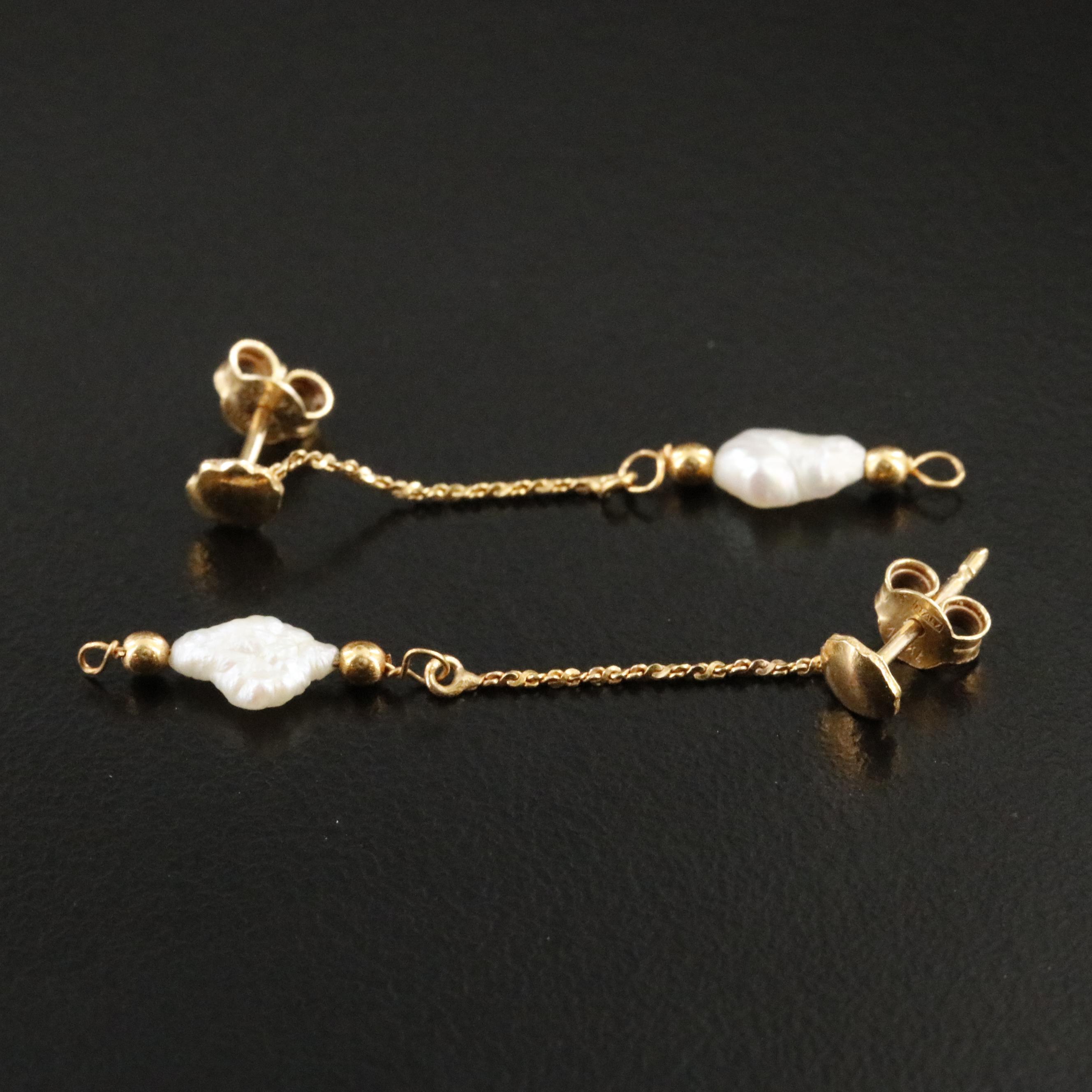 14K Baroque Pearl Station Necklace with Drop Earrings