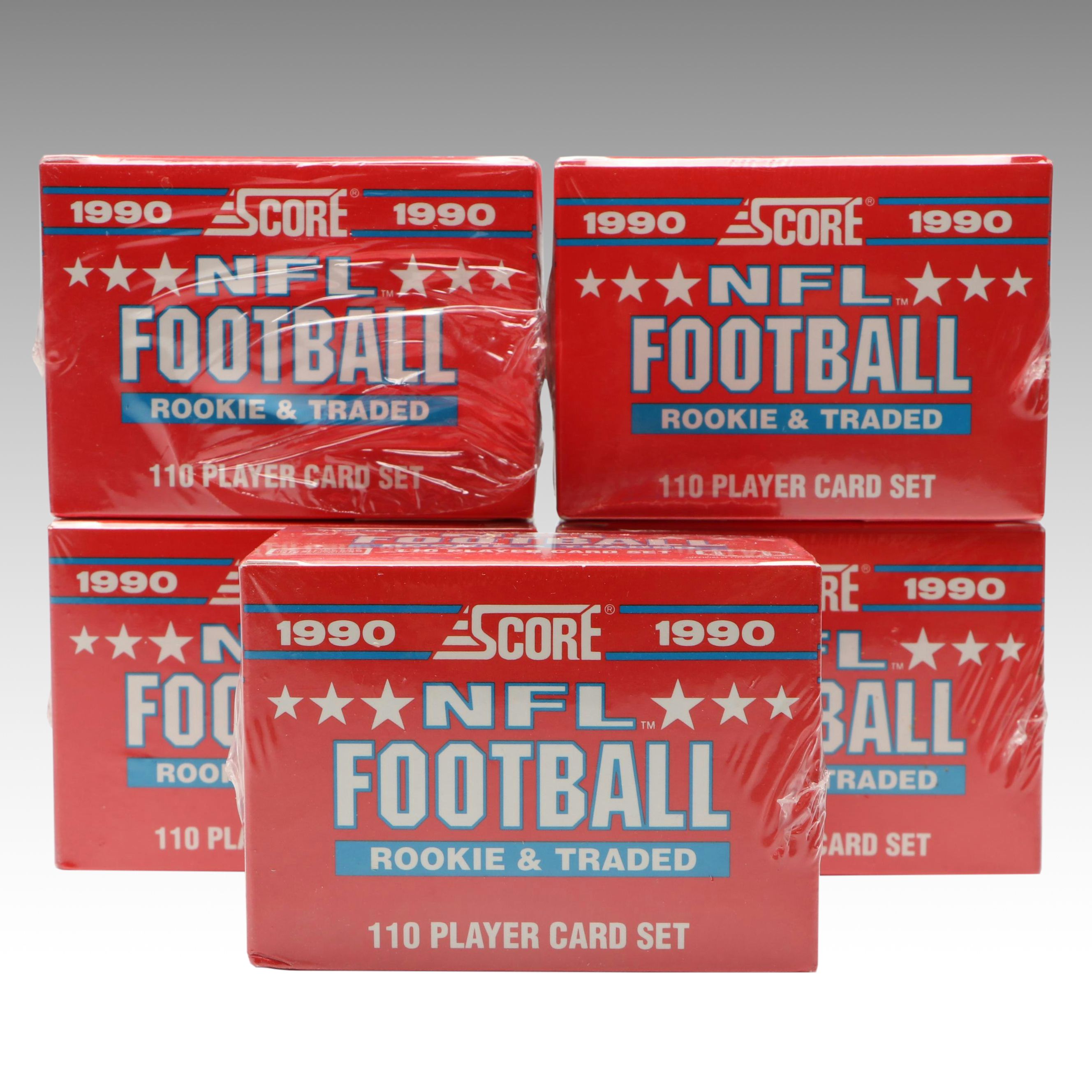 5 Sealed Sets of 1990 Score Rookie & Traded Football with Emmitt Smith Rookies