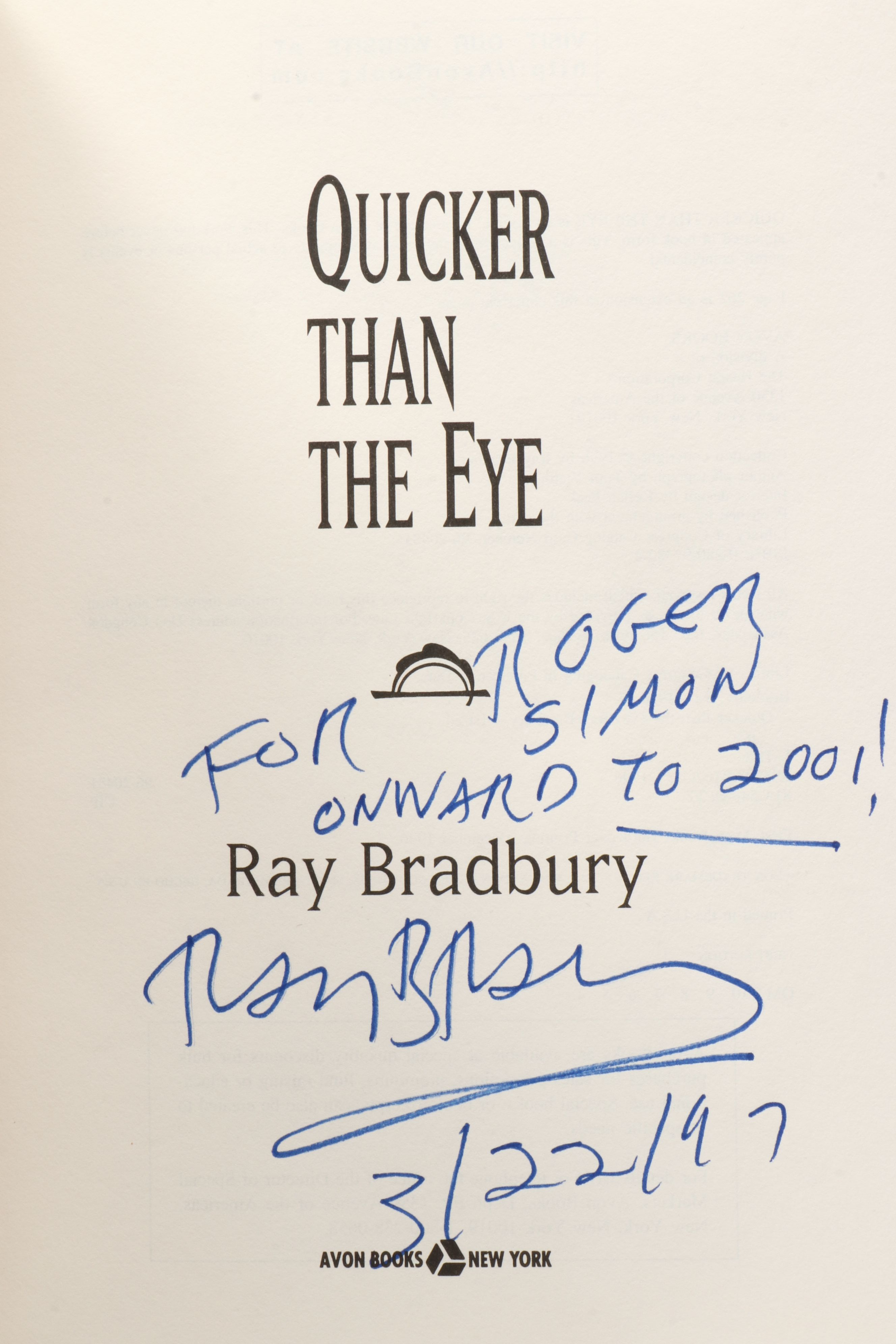 Signed First Edition "Quicker Than the Eye" by Ray Bradbury